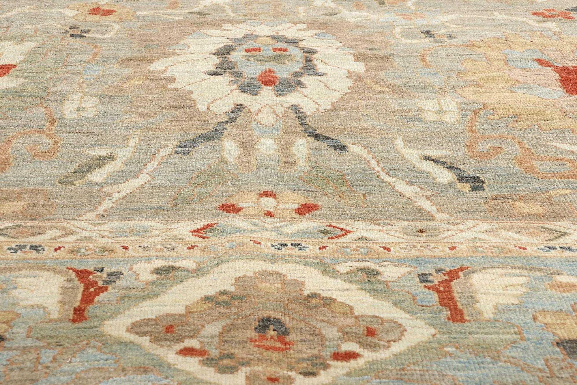 Contemporary Tan and Blue Persian Sultanabad Rug, 15'06 x 18'09 In New Condition For Sale In Dallas, TX