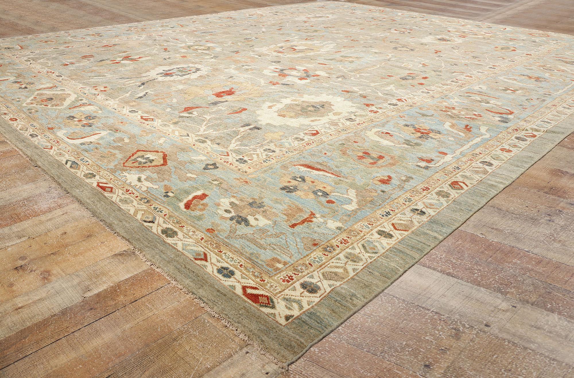 Contemporary Tan and Blue Persian Sultanabad Rug, 15'06 x 18'09 For Sale 1