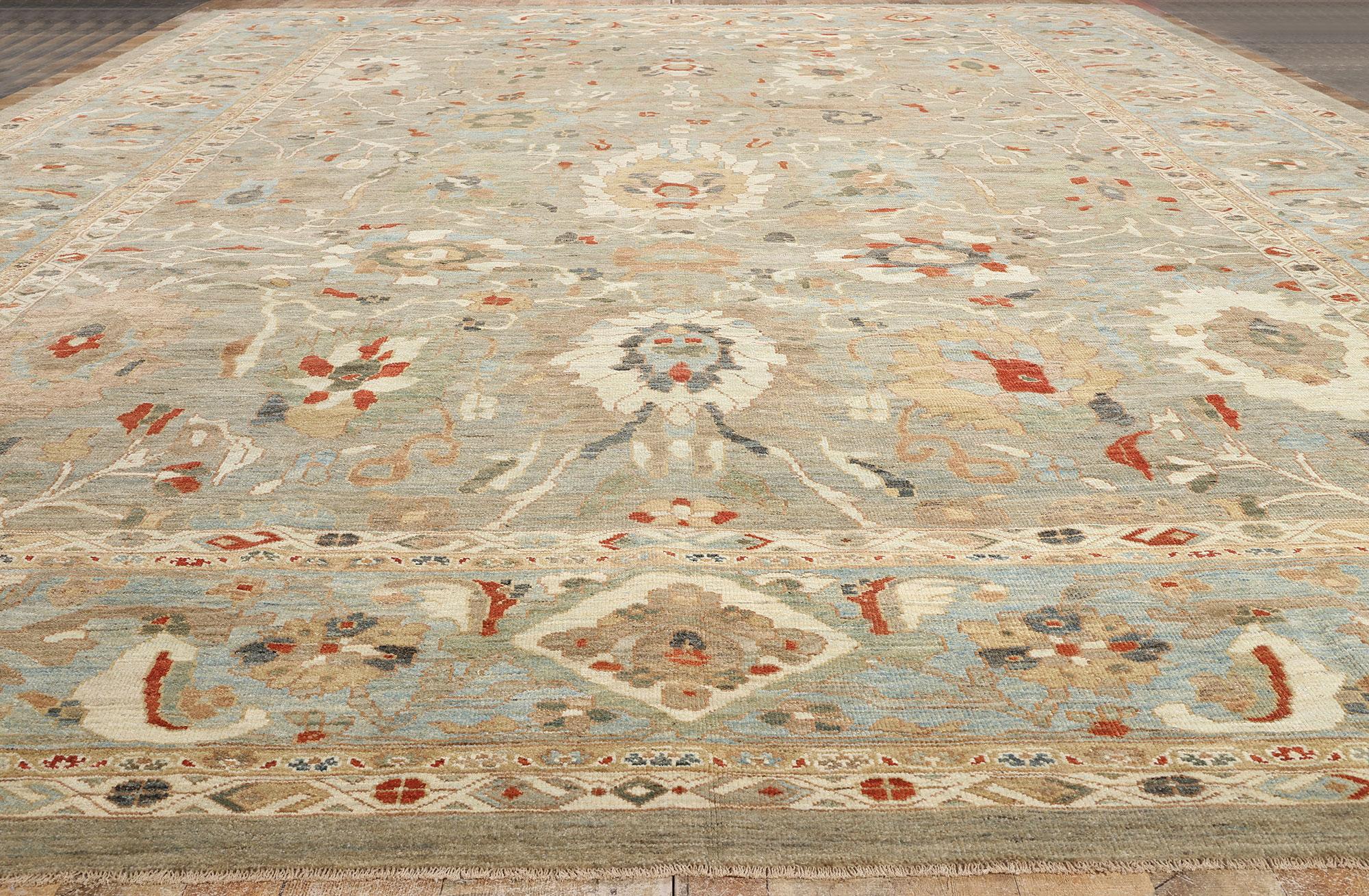 Contemporary Tan and Blue Persian Sultanabad Rug, 15'06 x 18'09 For Sale 2