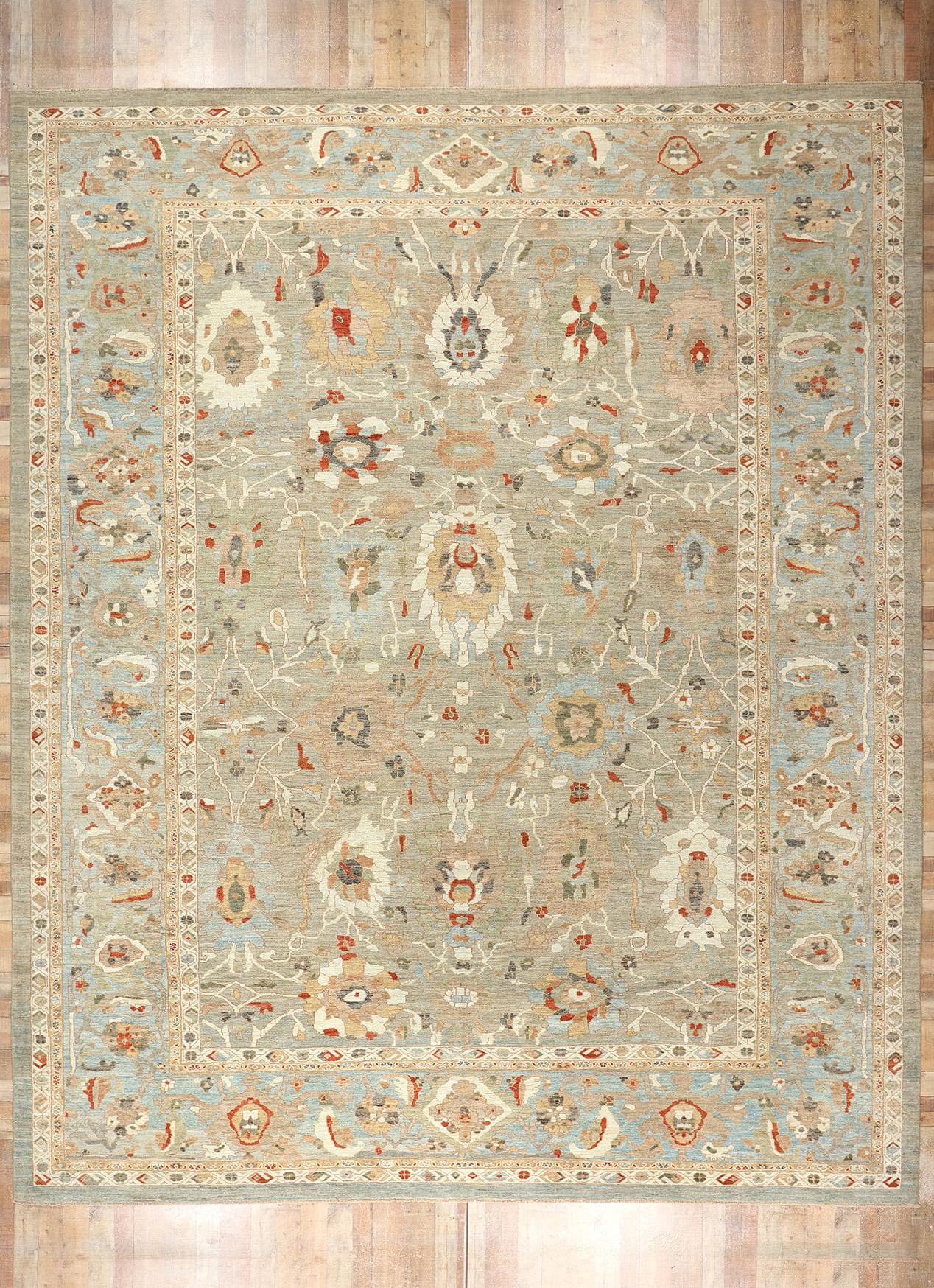 Contemporary Tan and Blue Persian Sultanabad Rug, 15'06 x 18'09 For Sale 3