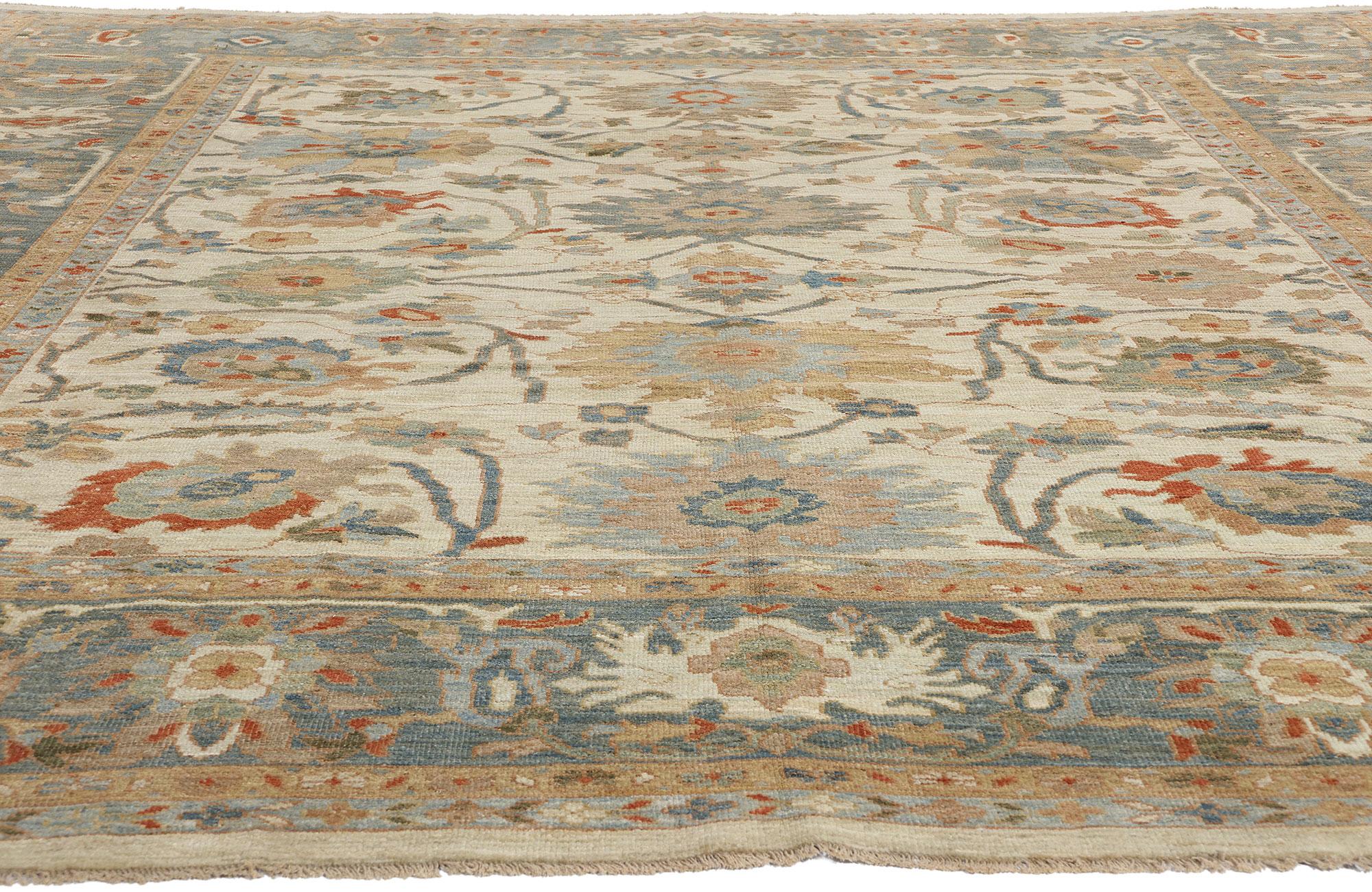 Organic Modern Contemporary Tan and Blue Persian Sultanabad Rug For Sale