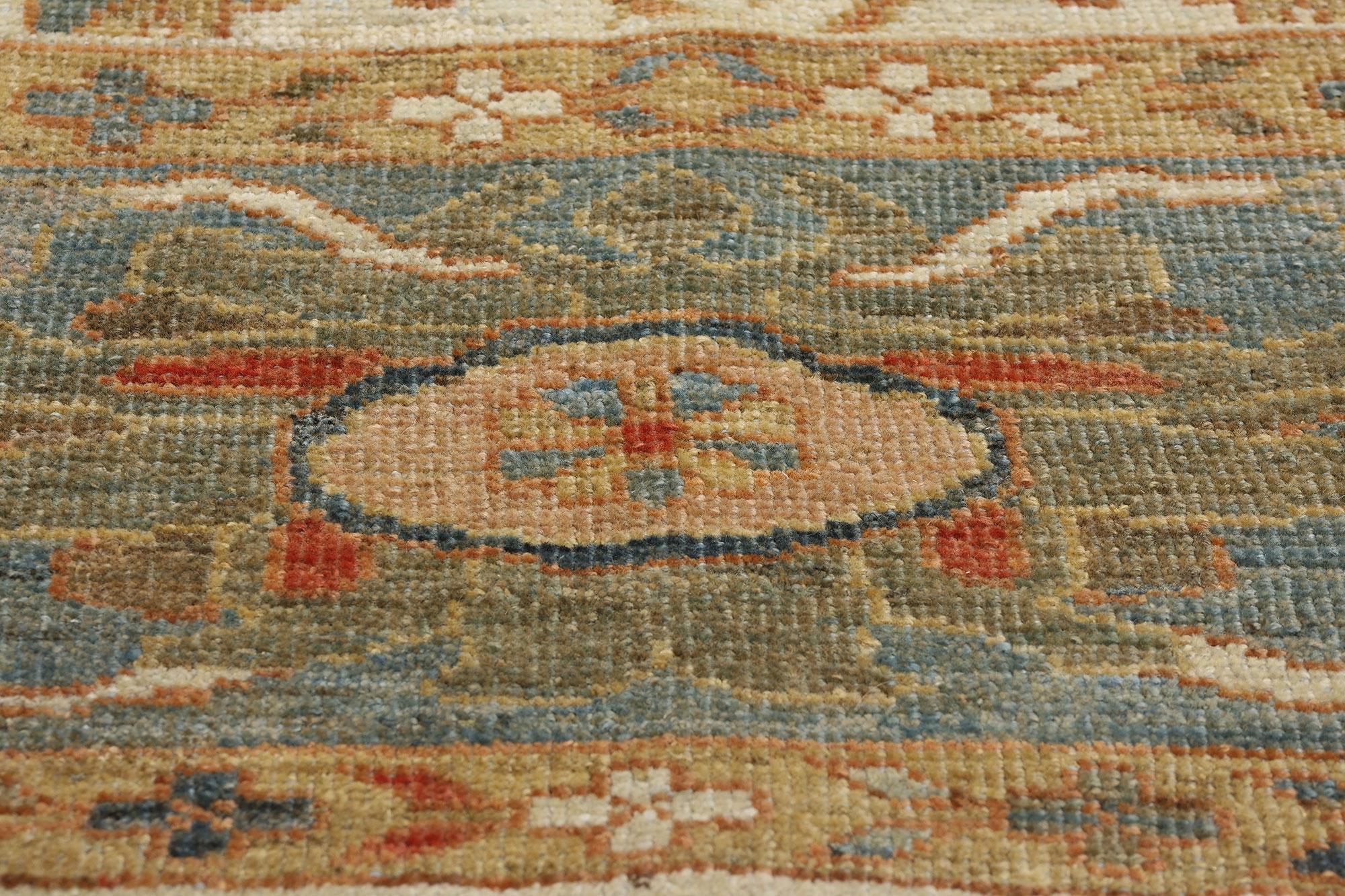 Contemporary Tan and Blue Persian Sultanabad Rug In New Condition For Sale In Dallas, TX