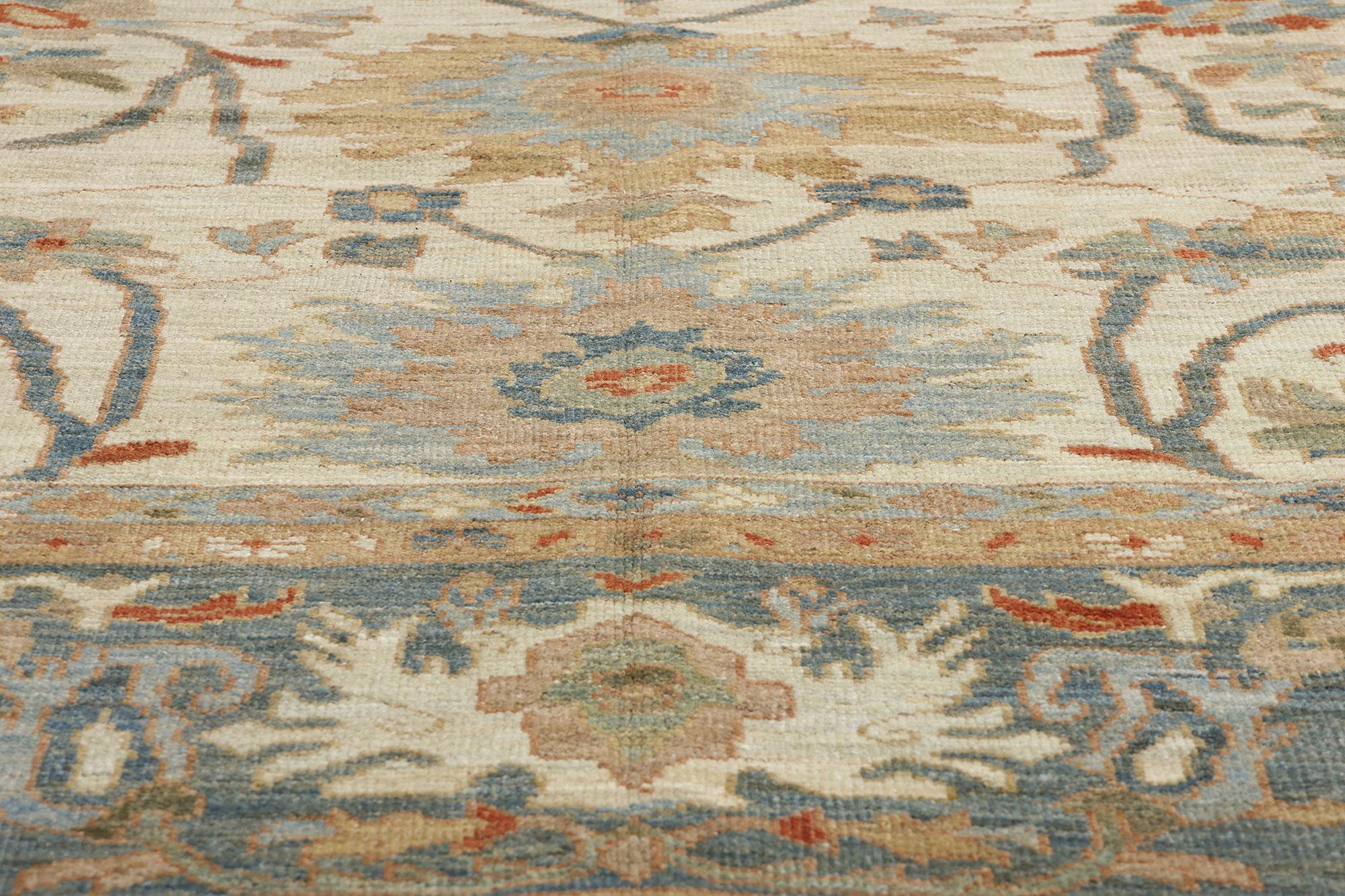 Contemporary Tan and Blue Persian Sultanabad Rug In New Condition For Sale In Dallas, TX