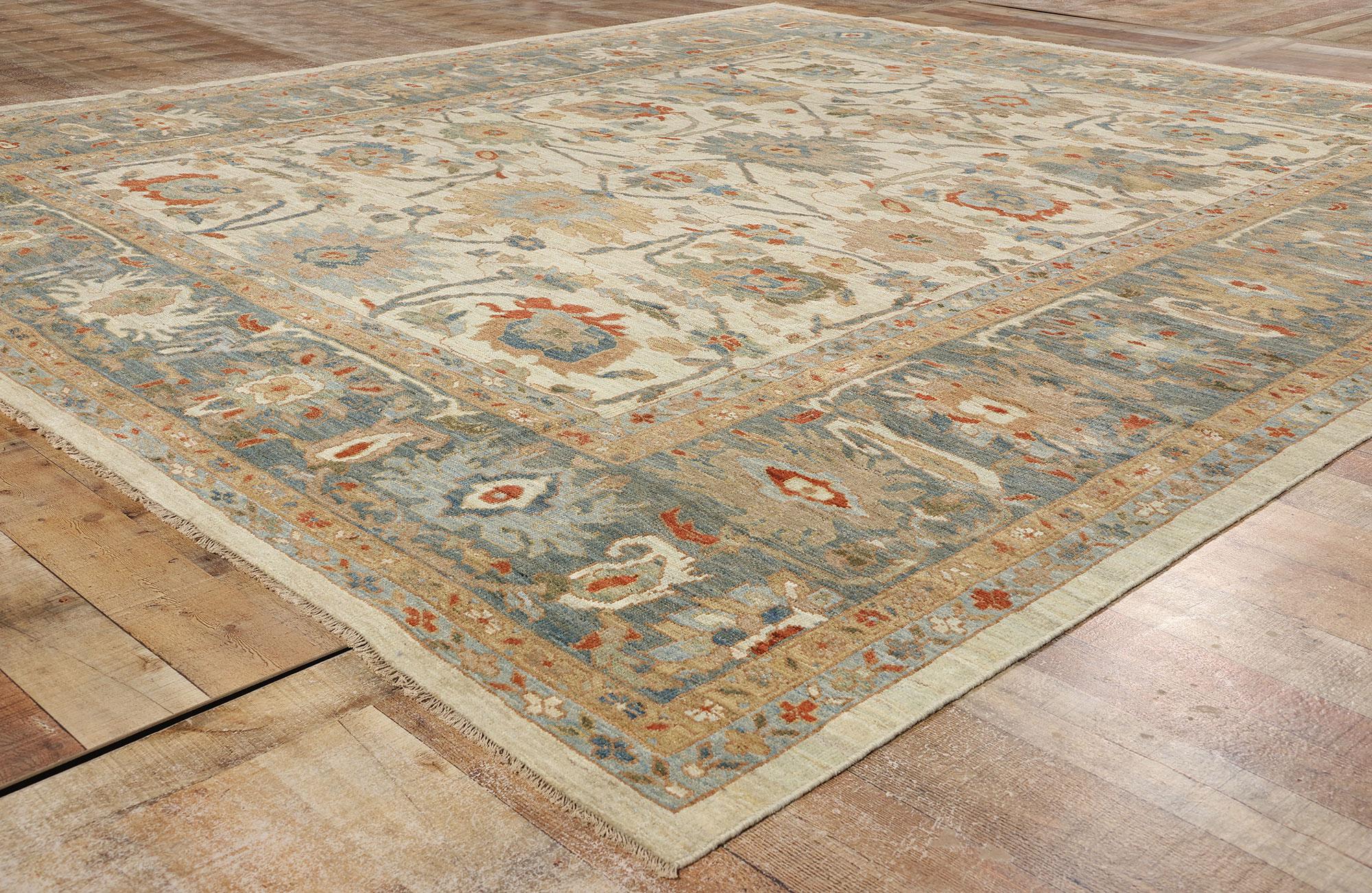 Contemporary Tan and Blue Persian Sultanabad Rug For Sale 1