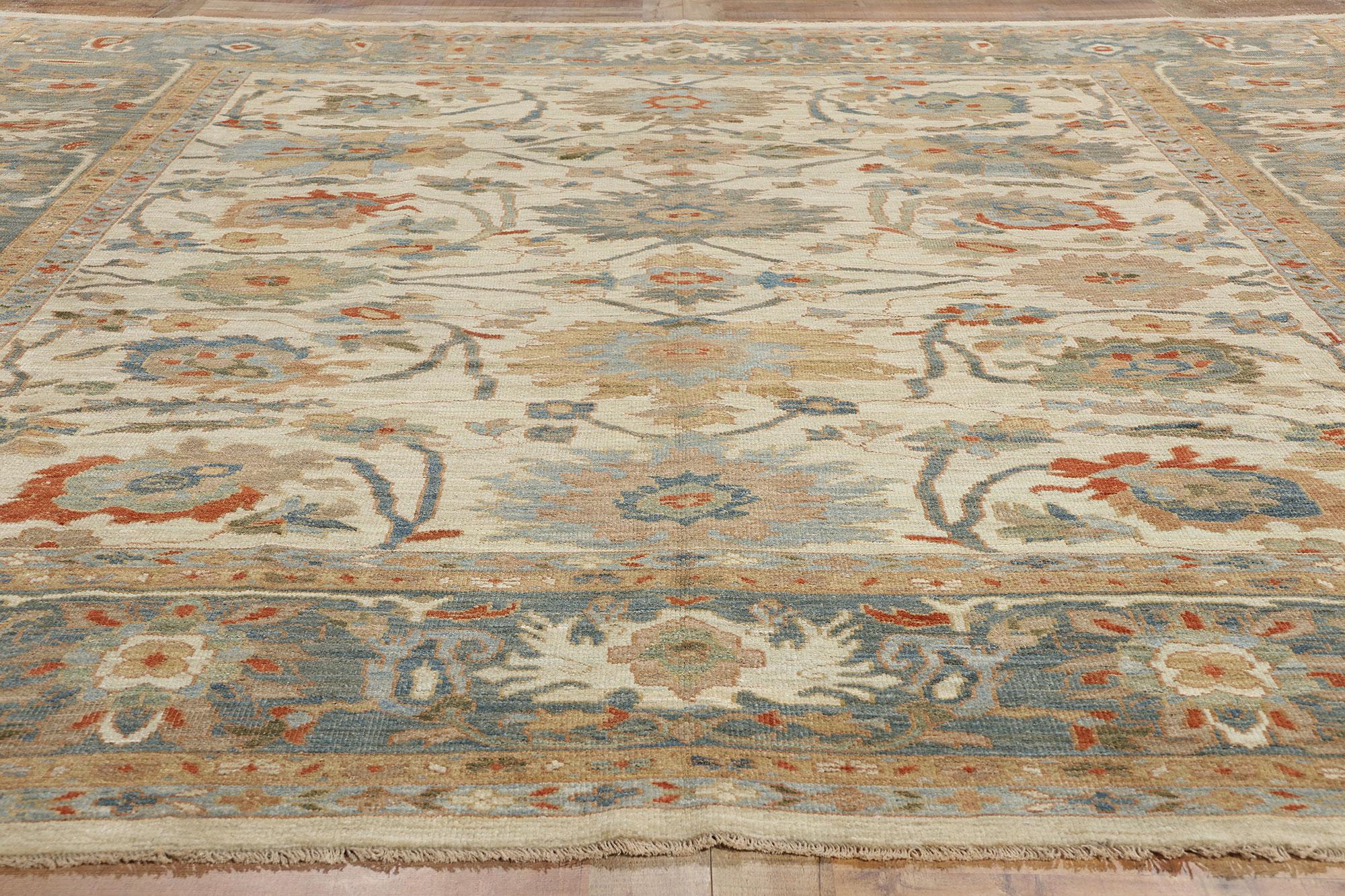 Contemporary Tan and Blue Persian Sultanabad Rug For Sale 2