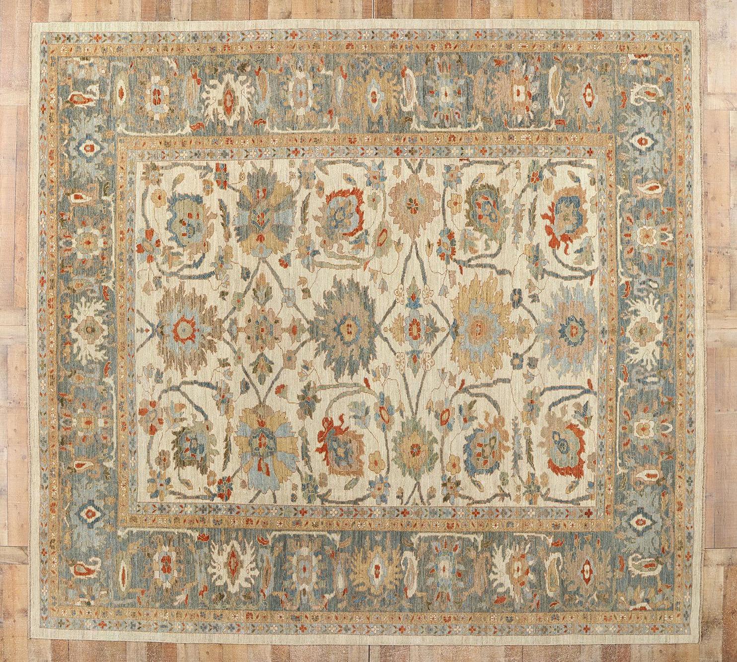 Contemporary Tan and Blue Persian Sultanabad Rug For Sale 3