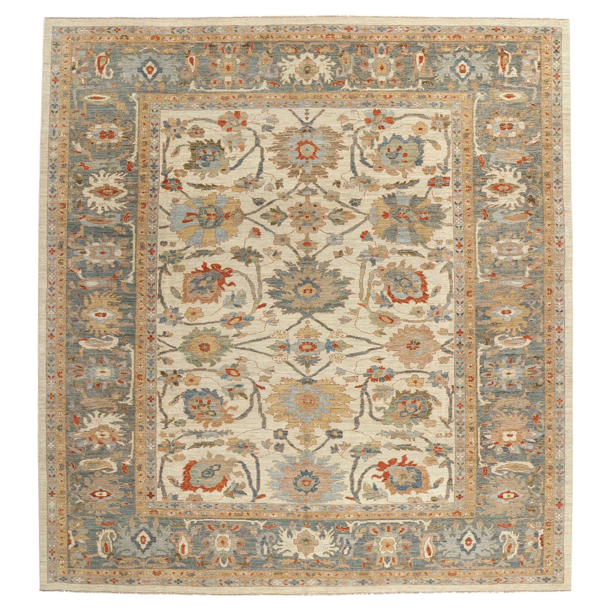 Contemporary Tan and Blue Persian Sultanabad Rug For Sale