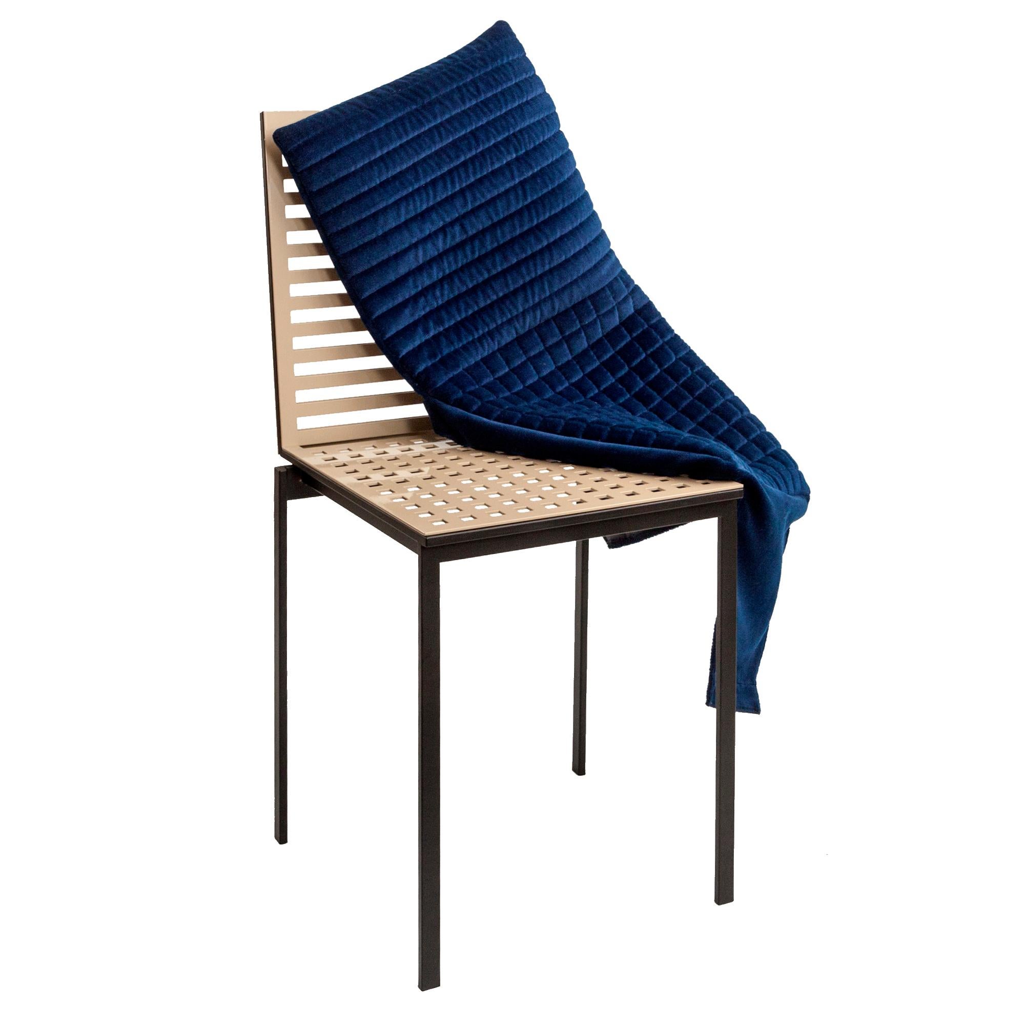 Aluminum Contemporary Tanit Soft Chair with Blue Velvet Cover For Sale