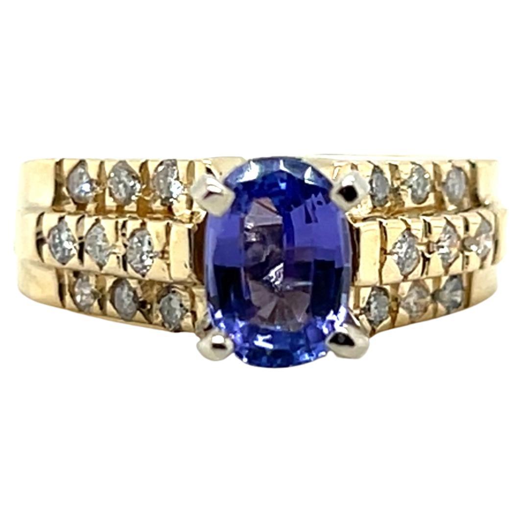 Contemporary Tanzanite and Diamond 14k Yellow Gold Ring