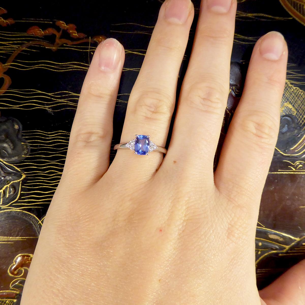 Women's or Men's Contemporary Tanzanite and Diamond Ring in 18ct White Gold