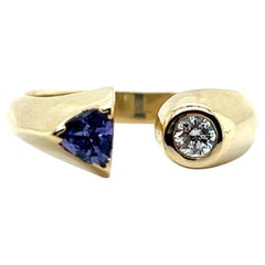 Contemporary Tanzanite Diamond 14k Yellow Gold Open Shank Statement Ring