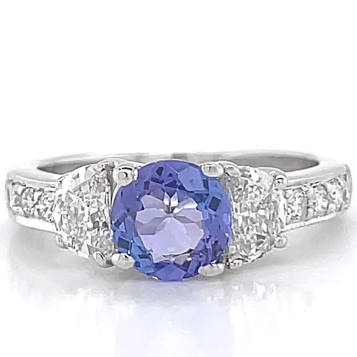 Round Cut Contemporary Tanzanite Diamond 18 Karat White Gold Ring