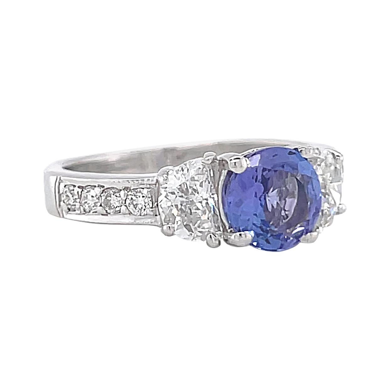 Contemporary Tanzanite Diamond 18 Karat White Gold Ring