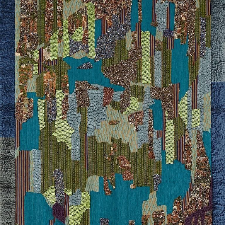 Britannique Panneau mural de tapisserie Contemporary Embroidery Blue Dawn Landscape (broderie de l'aube bleue) en vente