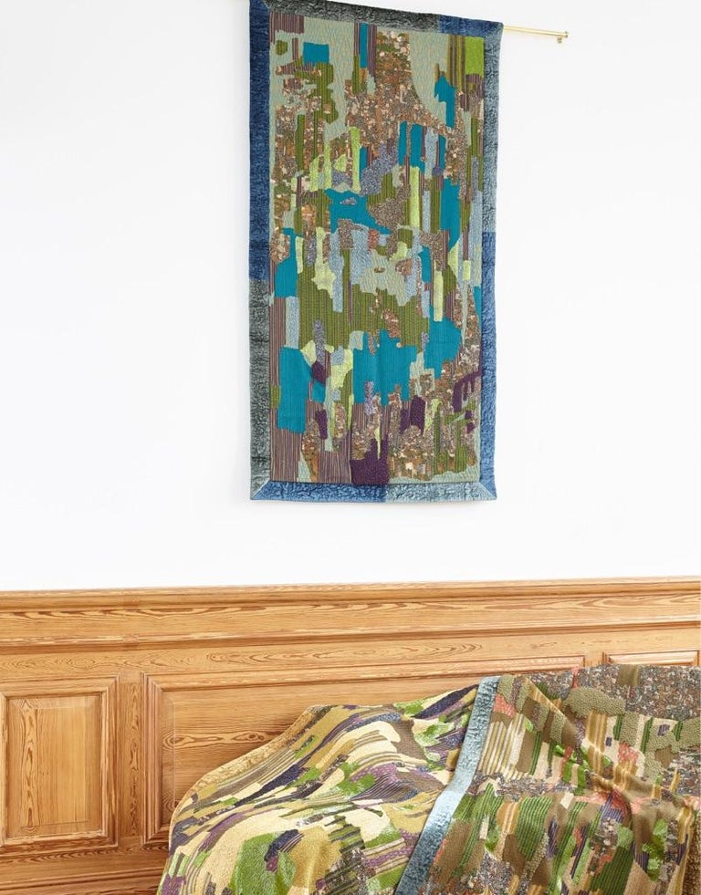 Contemporary Tapestry Wall Panel Embroidery Bright Dusk Landscape For