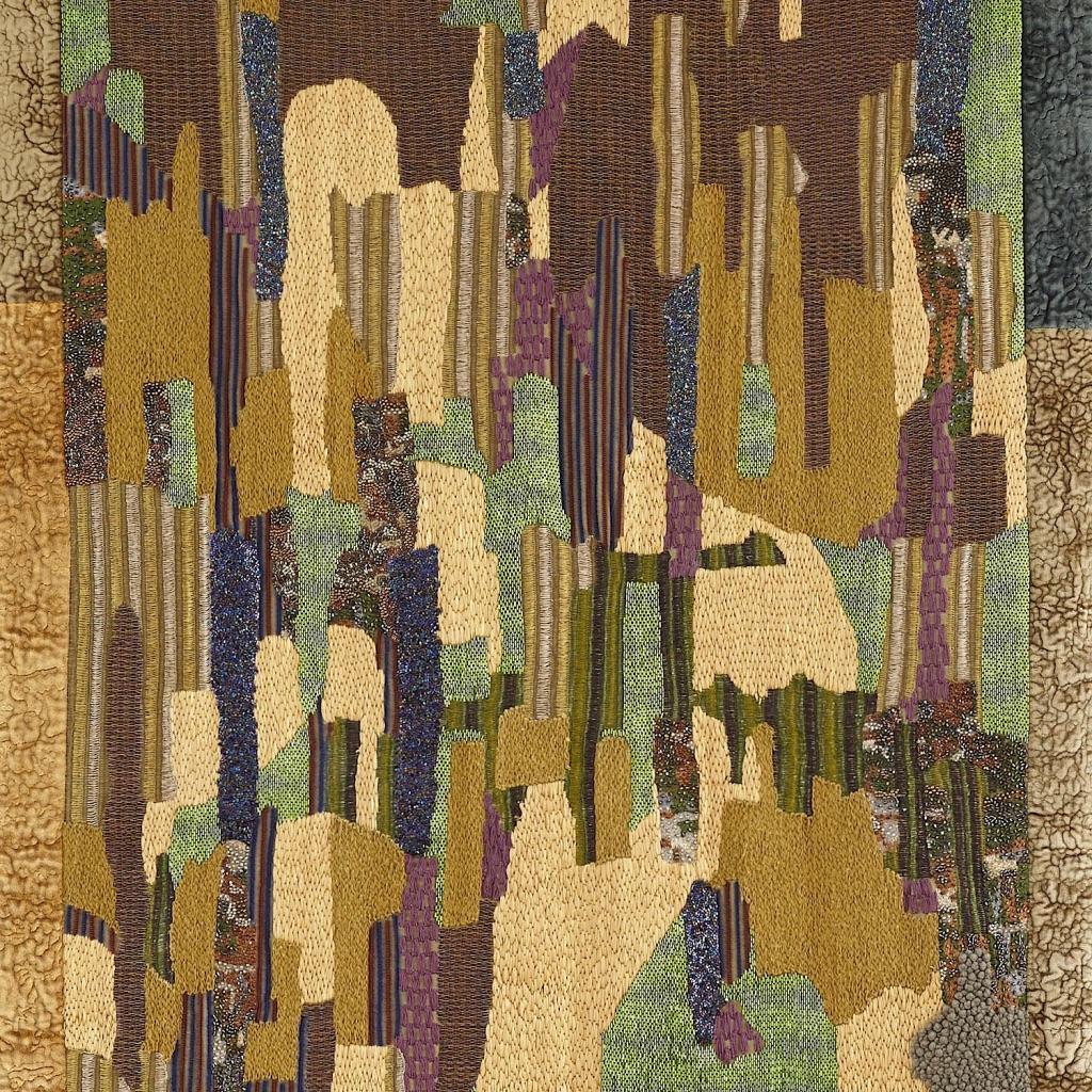 British Contemporary Tapestry Wall Panel Embroidery Bright Dusk Landscape