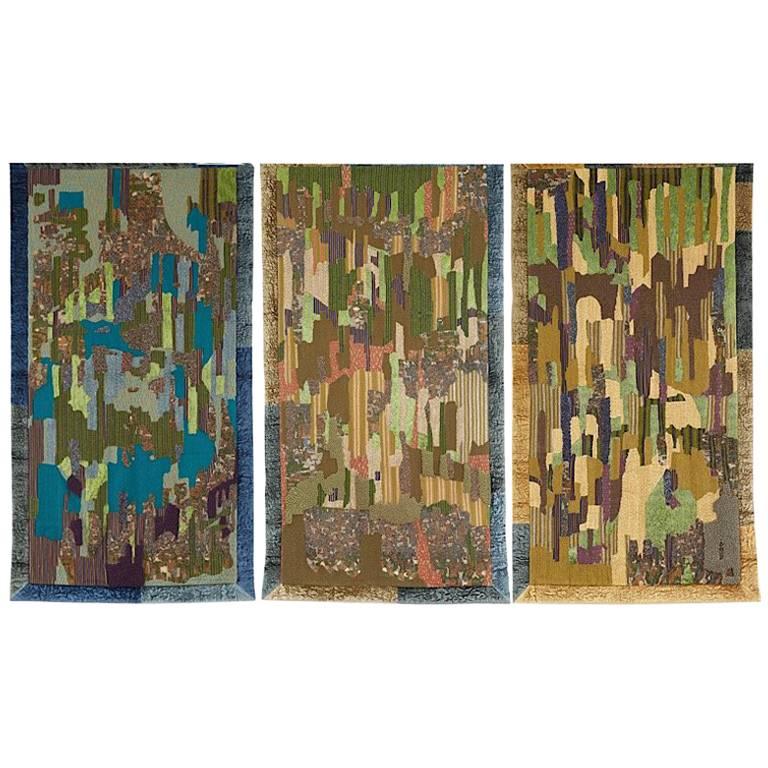 Tapiz Contemporáneo Panel de Pared Bordado Amanecer-Día-Atardecer