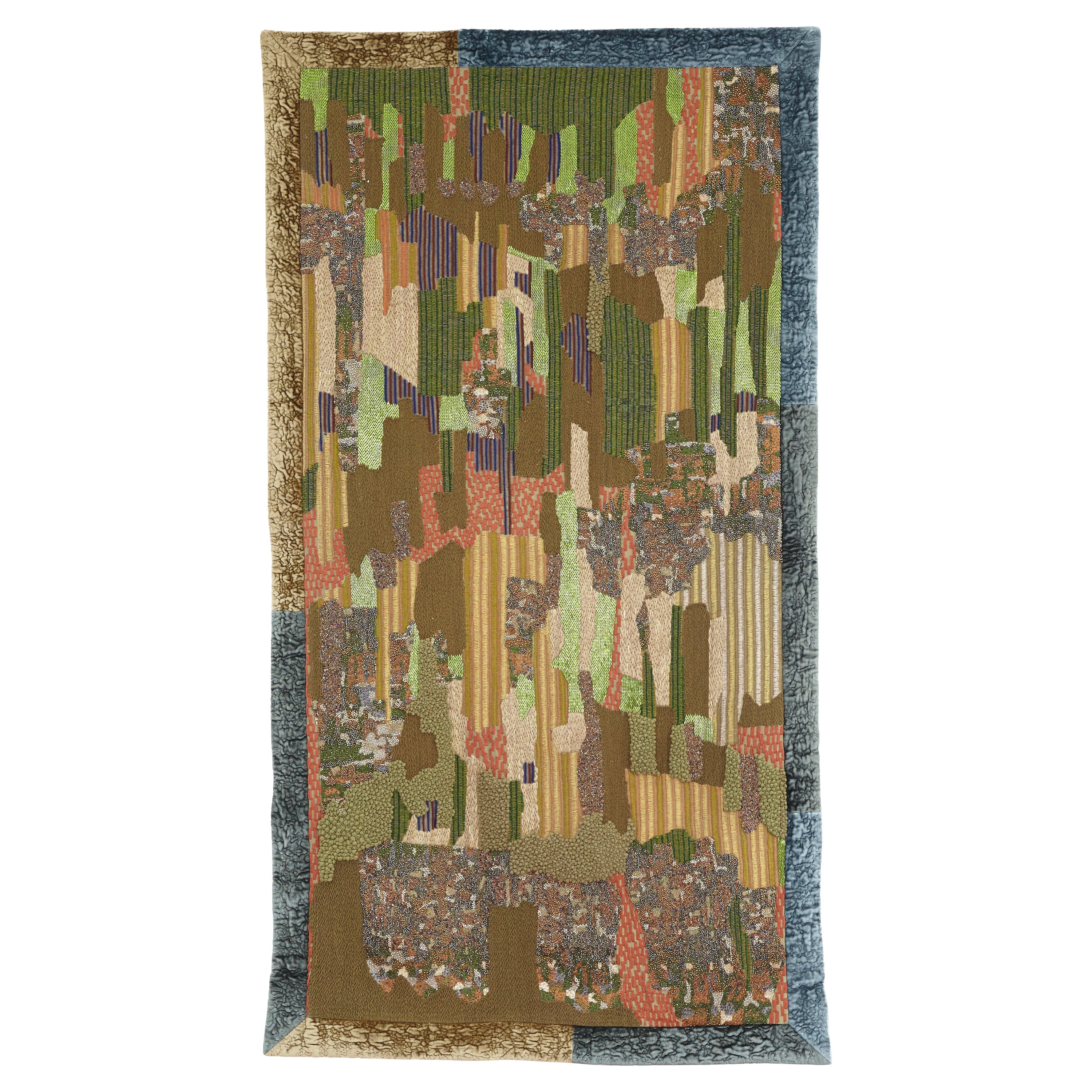 Zeitgenössische Wandteppich-Stickerei, Grüner Tag, Landschaft