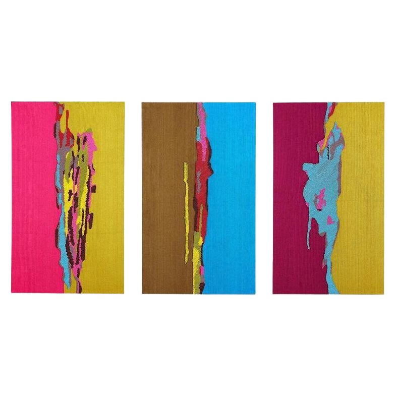 Zeitgenössische Wandteppich-Stickerei, mehrfarbig, Triptychon