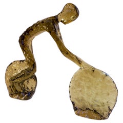Contemporary Taupe Beige Modern Lucite Sculpture of Minimalist Cyclist