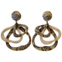 Contemporary Architectural Taupe Leaf-like Statement Earrings