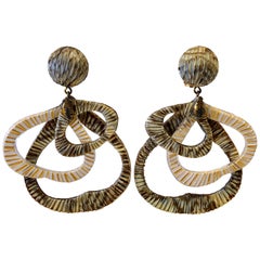 Contemporary Architectural Taupe Leaf-like Statement Earrings 