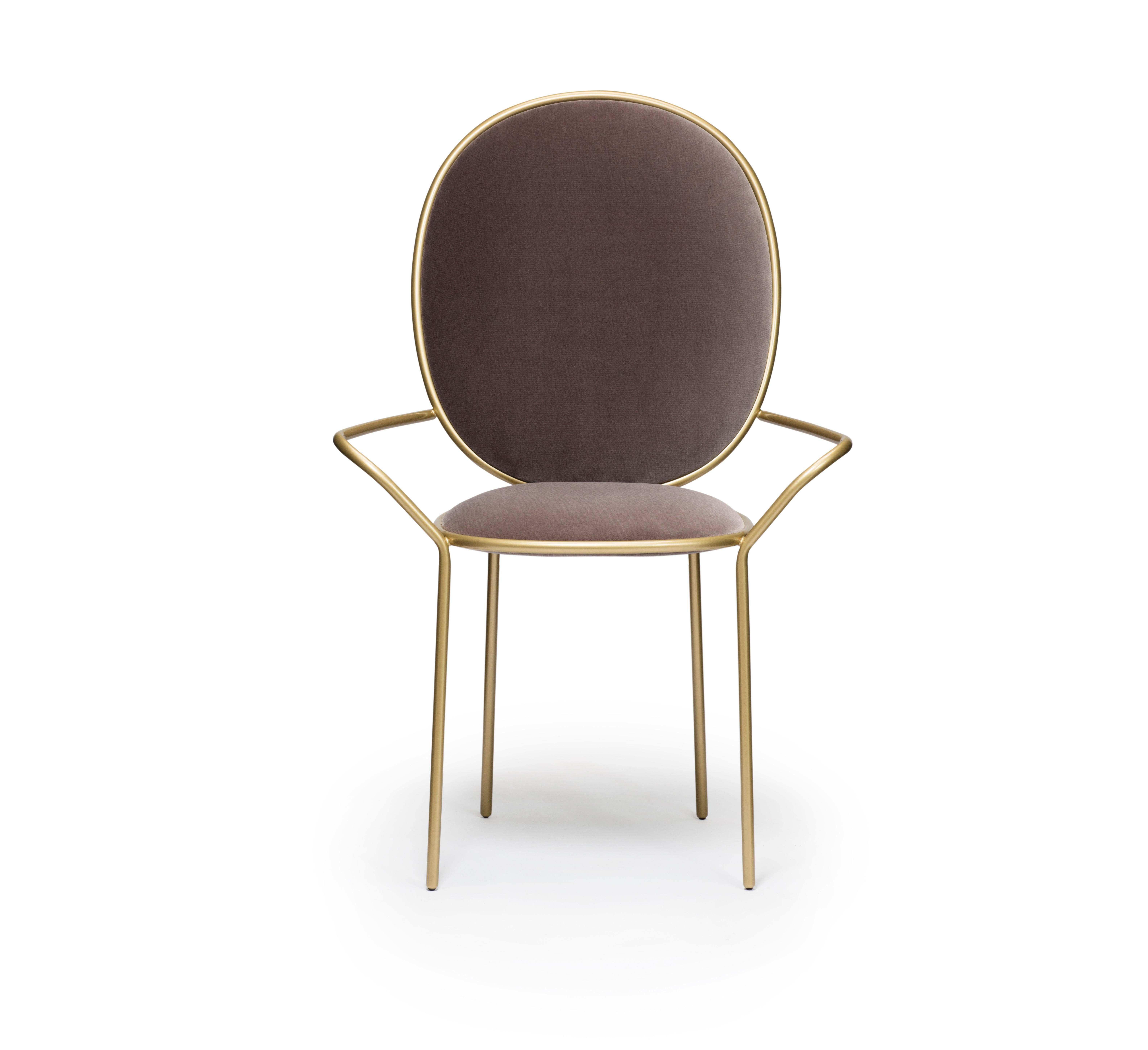 Contemporary taupe velvet upholstered dining armchair - Stay by Nika Zupanc

The Stay Family turns everyday seating into a special occasion. The Dining Chair and Dining Armchair are variations on an elegant social theme whilst the Dining Table