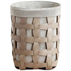 Contemporary Taupe Woven Leather Medium Hook Laundry Basket