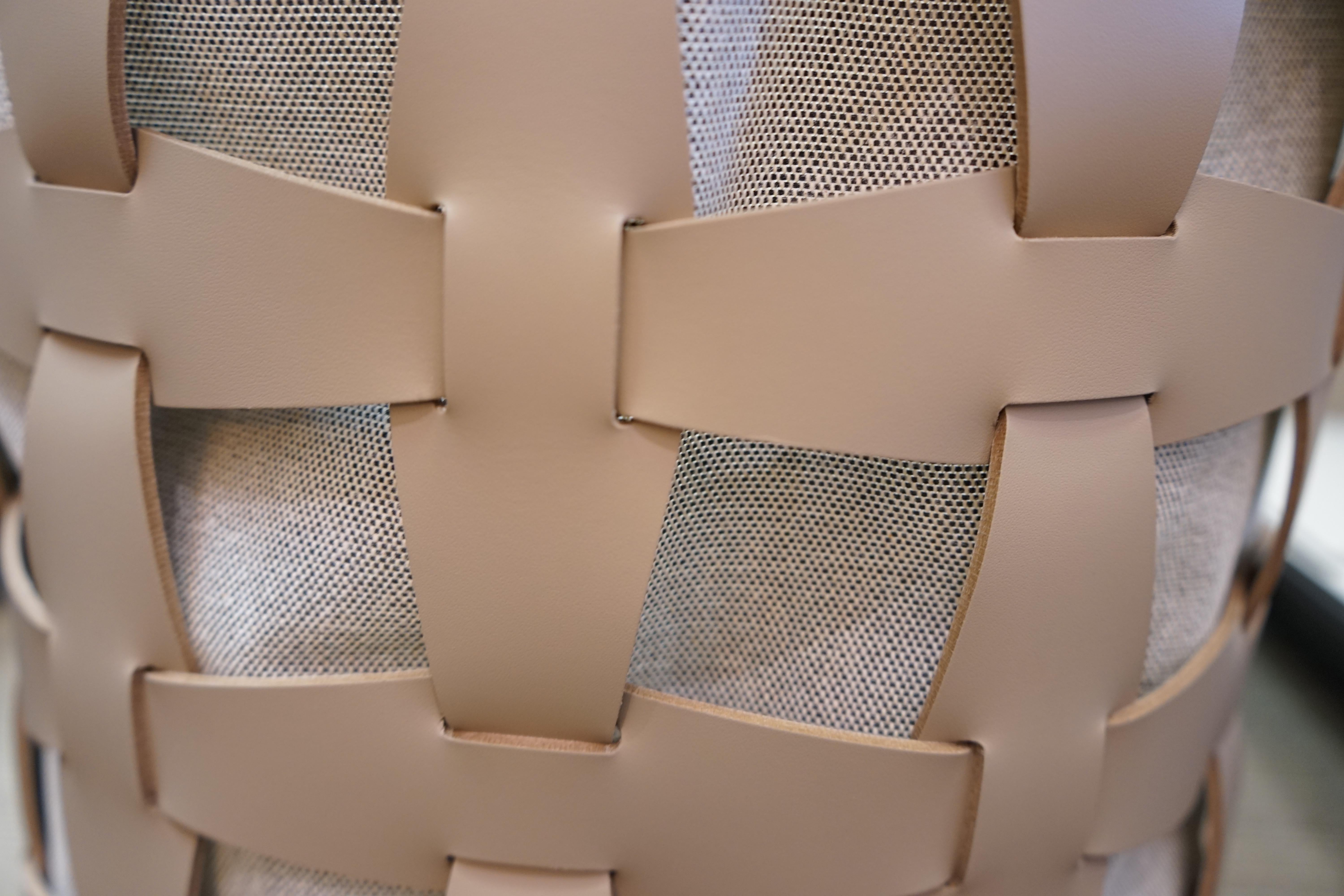 Italian Contemporary Taupe Woven Leather Pinetti Medium Hook Laundry Basket