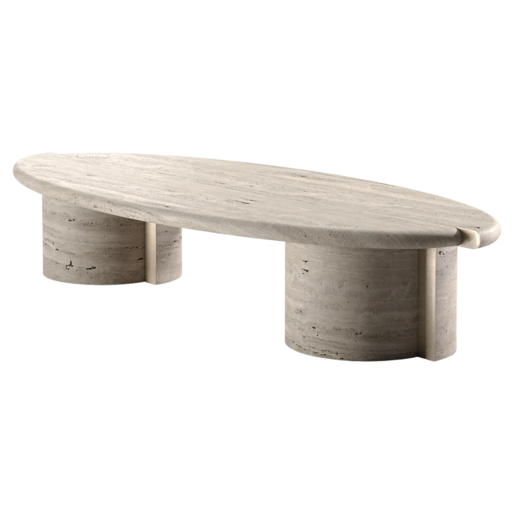 Table basse contemporaine Tayma en Travertino et laiton