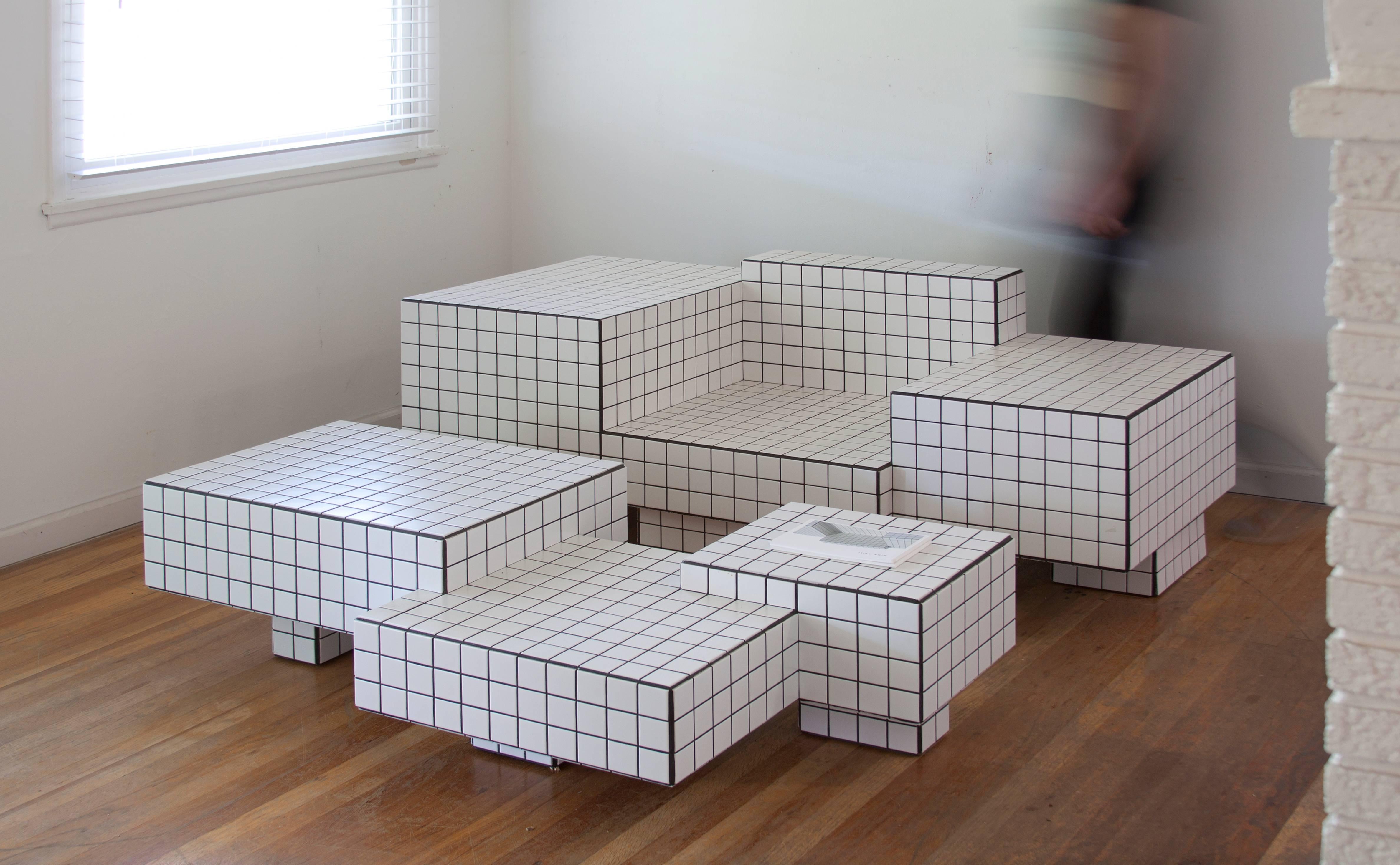 Other Contemporary TCT I Limited Edition Coffee Table with Tiles, Wood and Black Grout For Sale
