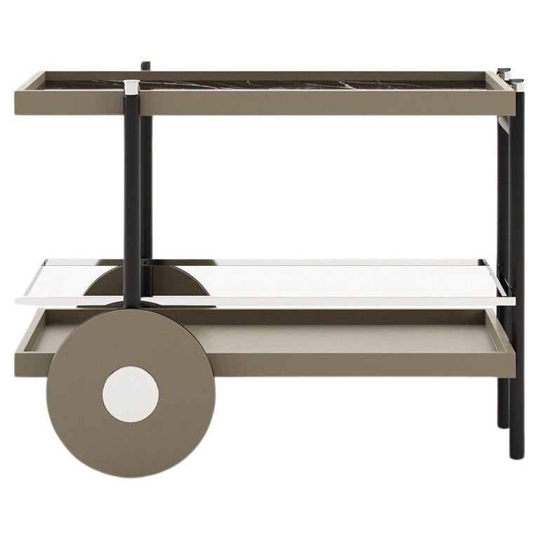 Contemporary Tea Or Beverage Cart Ft. Black Ceramic Tray For Sale at