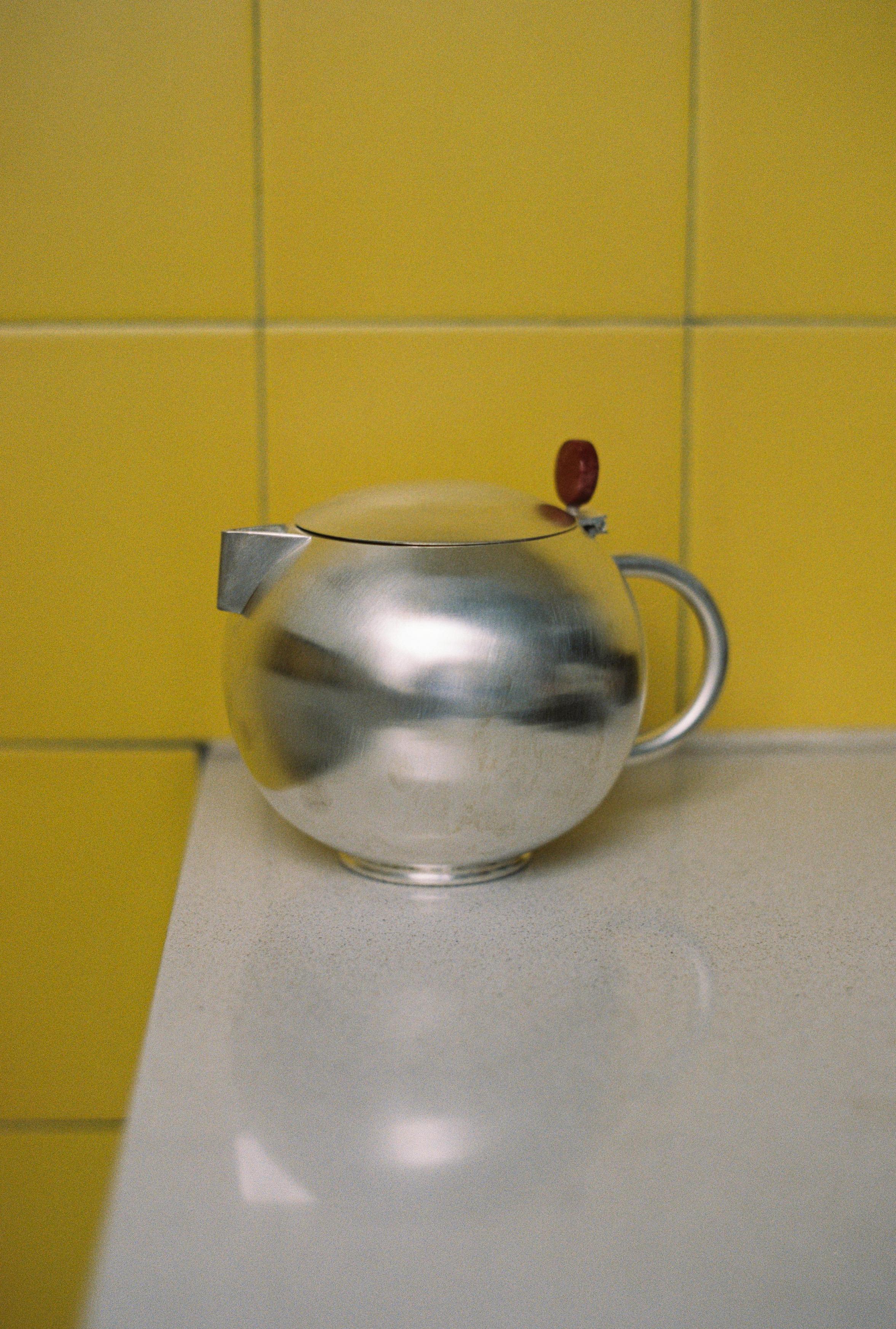 Italian Contemporary Tea Pot Jasper Stone Silver Plated Colour Natural Stone Handle