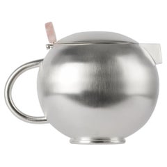 Contemporary Tea Pot Rose Quartz Silver Plated Colour Natural Stone Handle