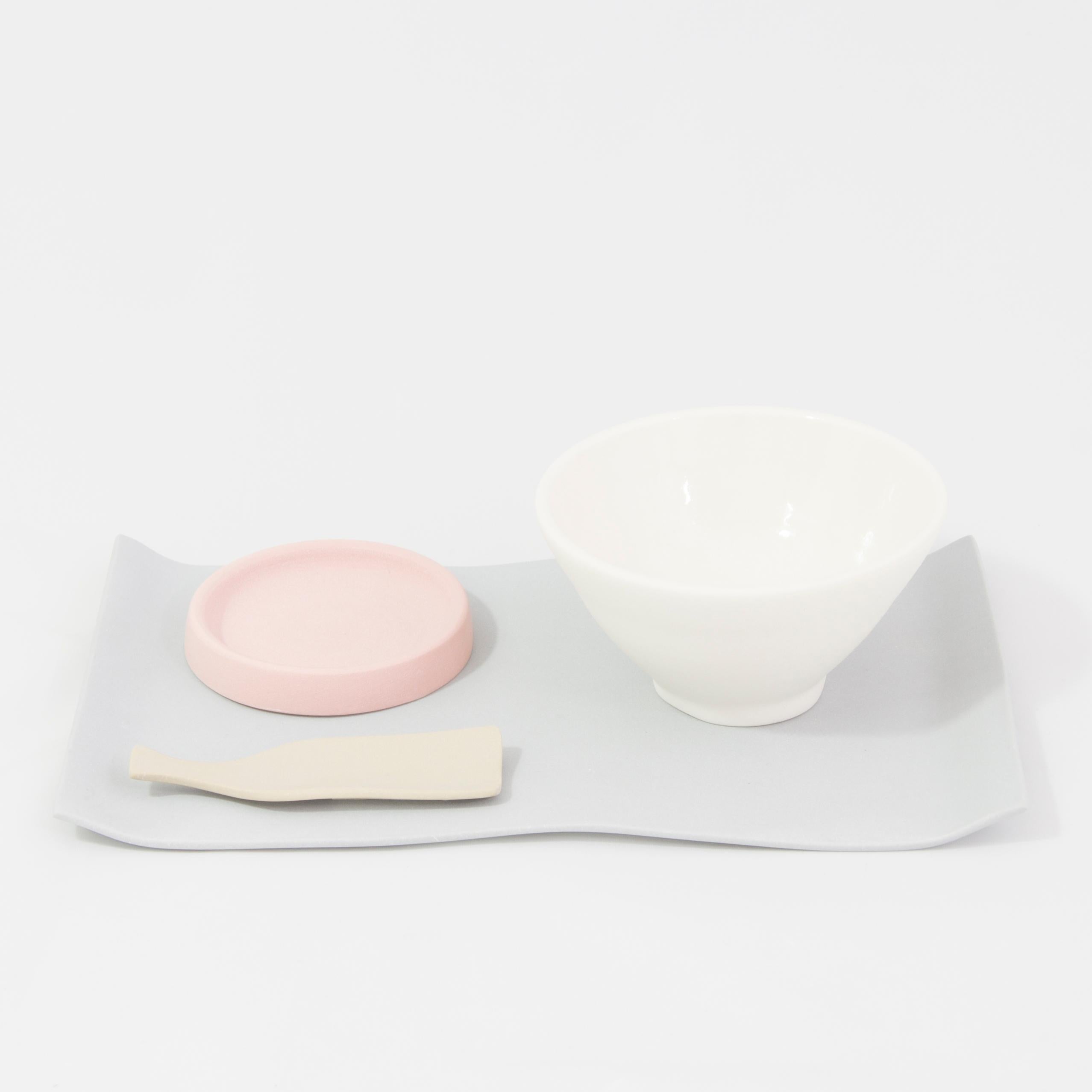 Minimalist Handmade Contemporary Tea Set Matte Pink Porcelain For Sale