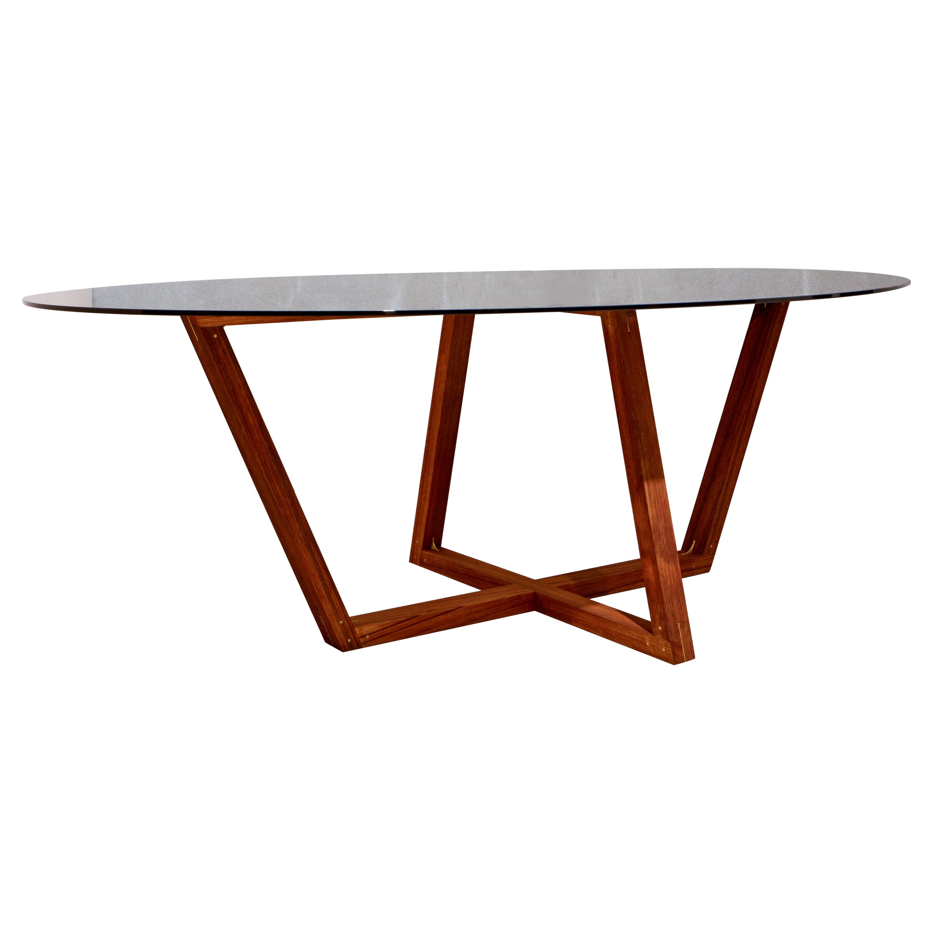 Contemporary Teak and Brass Dining Table with Glass top by Studio Melrose