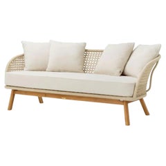 Contemporary Teak and Cream Rope Outdoor Sofa