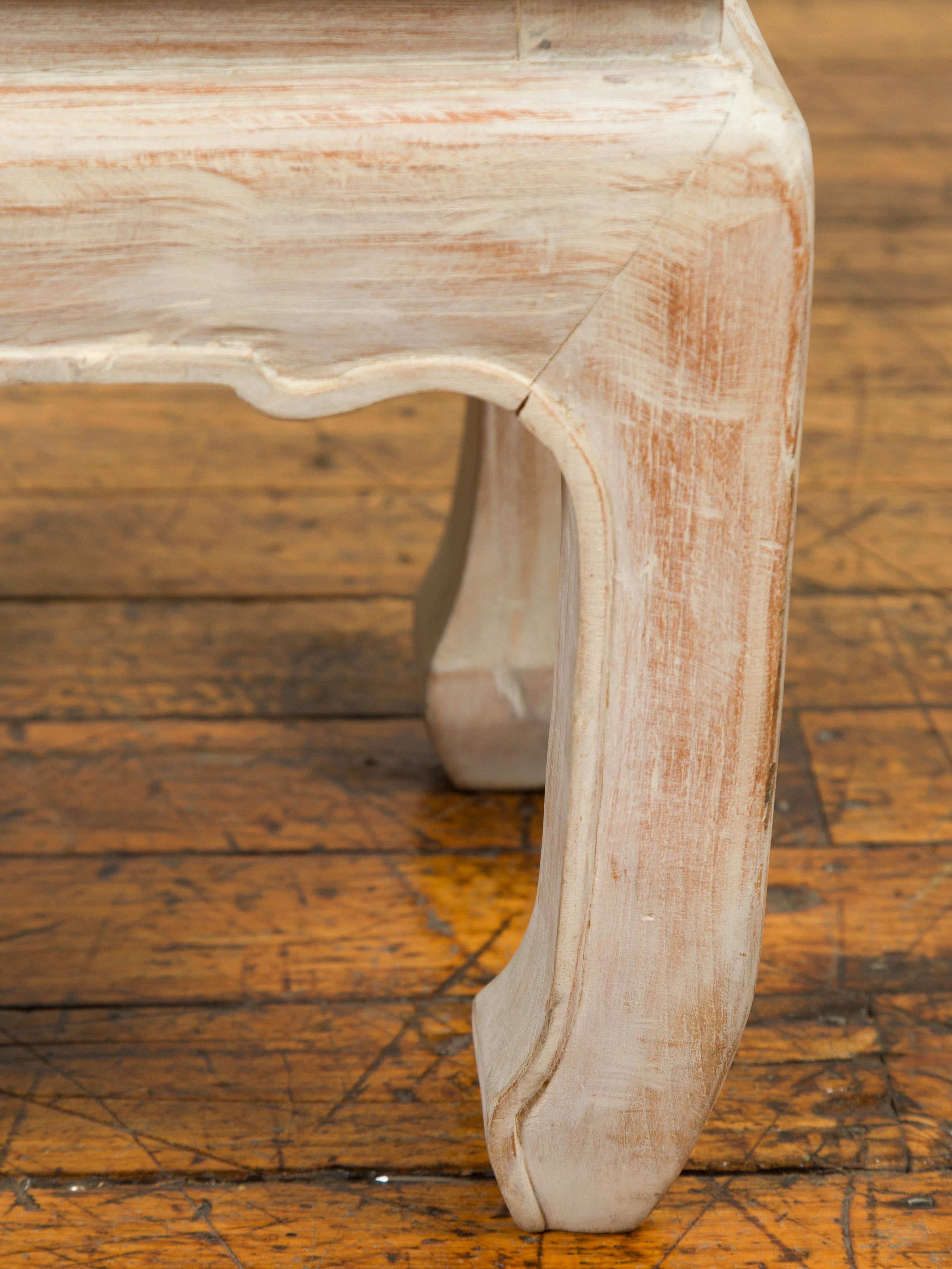 Contemporary Teak Ming Style Waisted Stool with Chow Legs and Distressed Finish For Sale 4