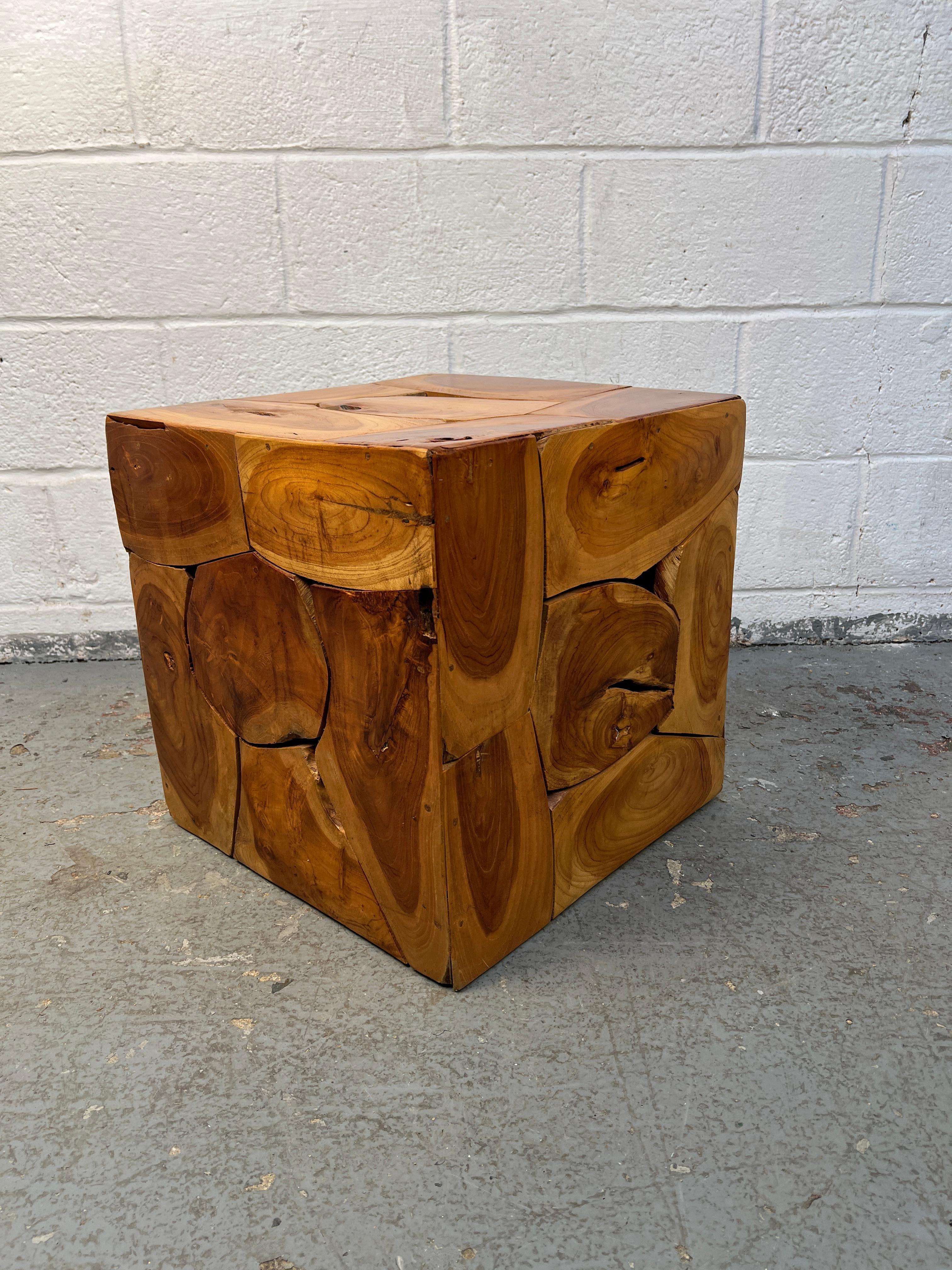Modern Contemporary Teak Slice End Table For Sale