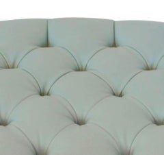 Contemporary Teal Leather Button-Tufted Oval Ottoman with Modern Chrome Frame