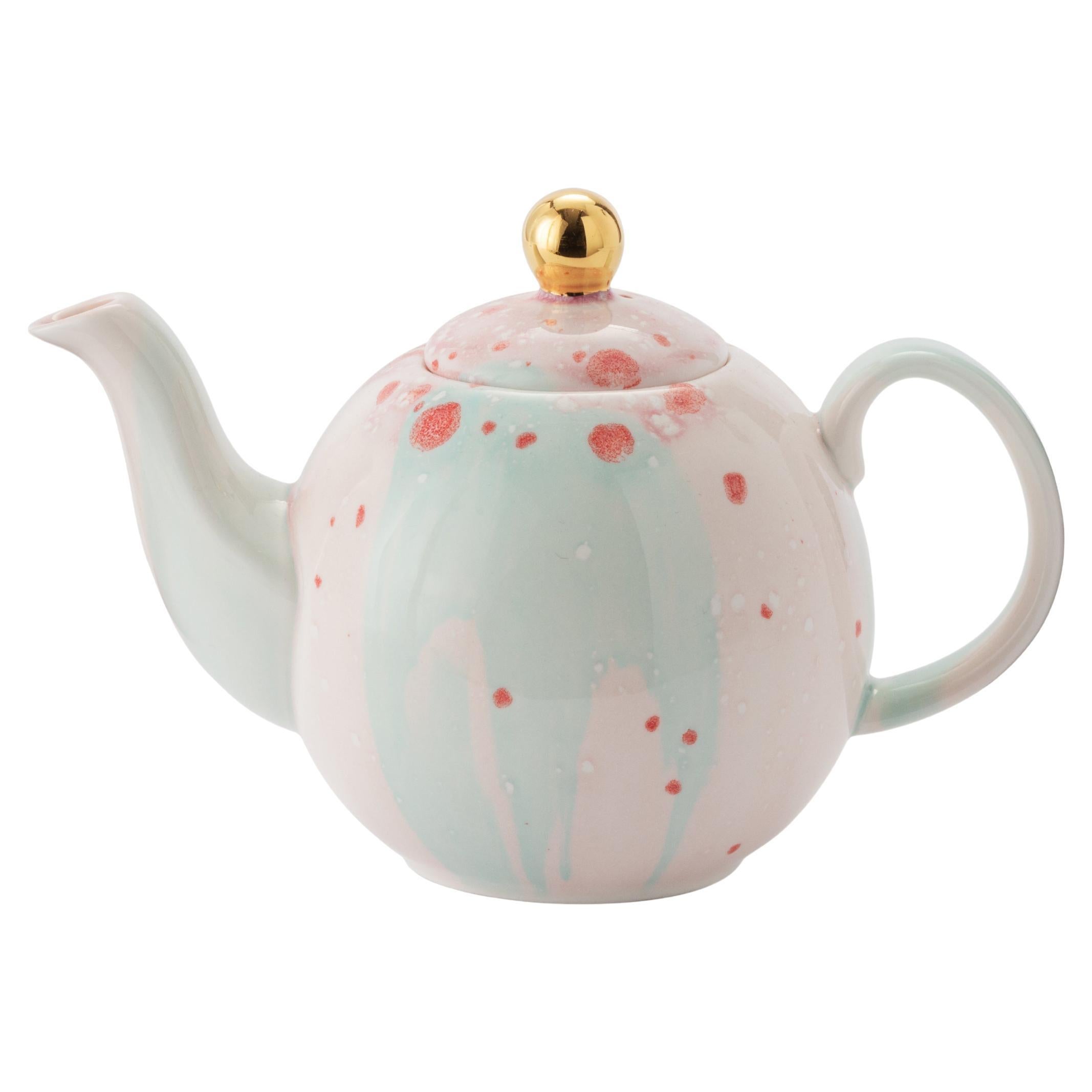 Contemporary Teapot Hand Painted in Italy Porcelain Tableware For Sale