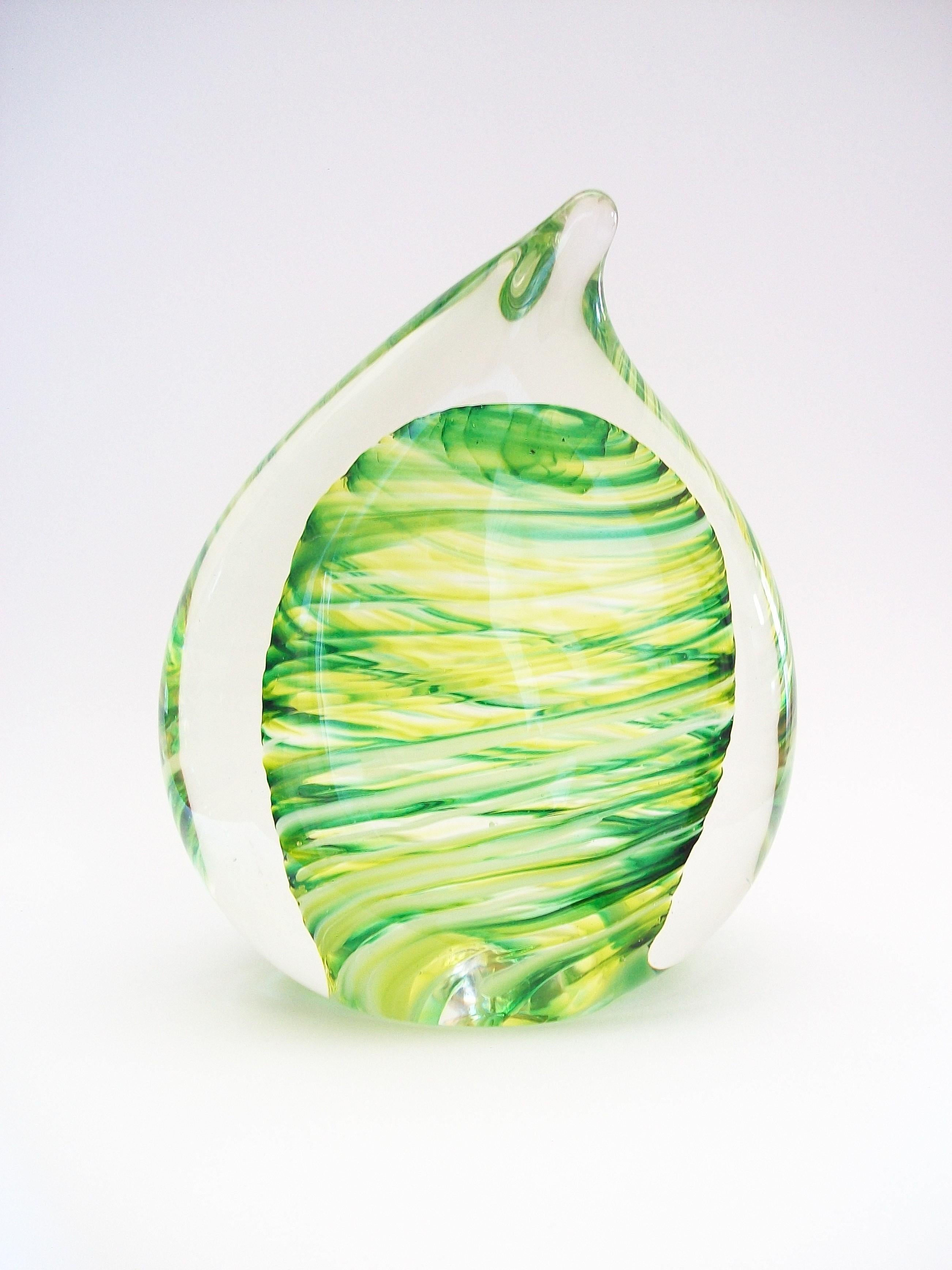 Contemporary Teardrop Glass Paperweight, Signed, Canada, Circa 2012 For Sale 3