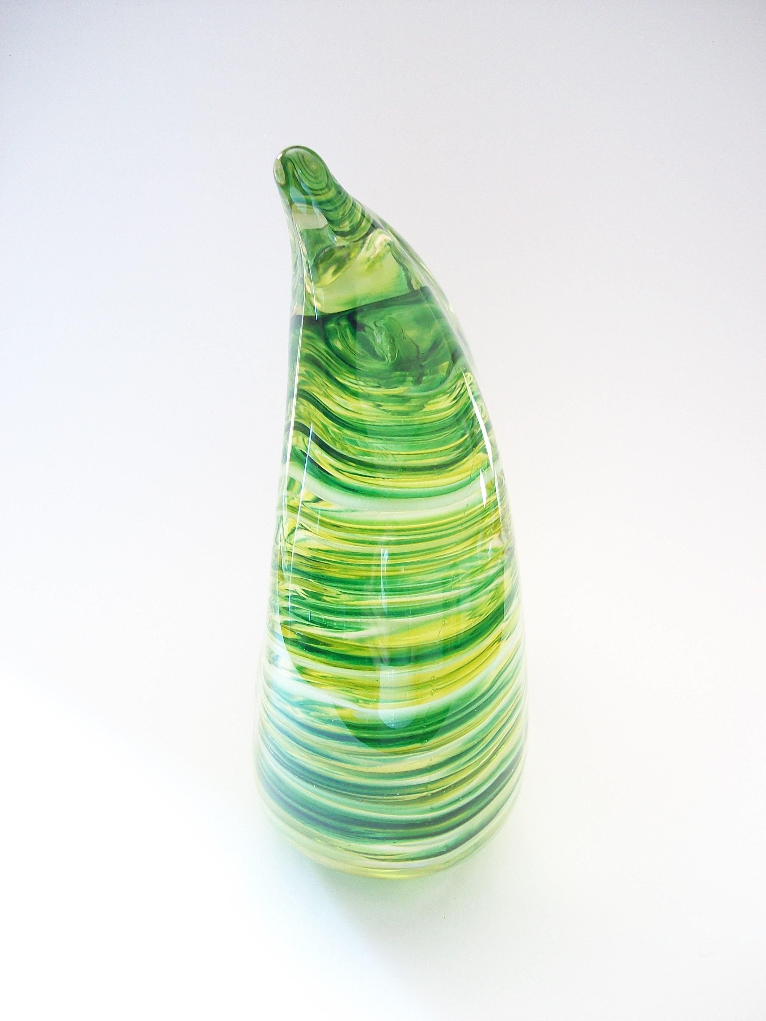 Modern Contemporary Teardrop Glass Paperweight, Signed, Canada, Circa 2012 For Sale