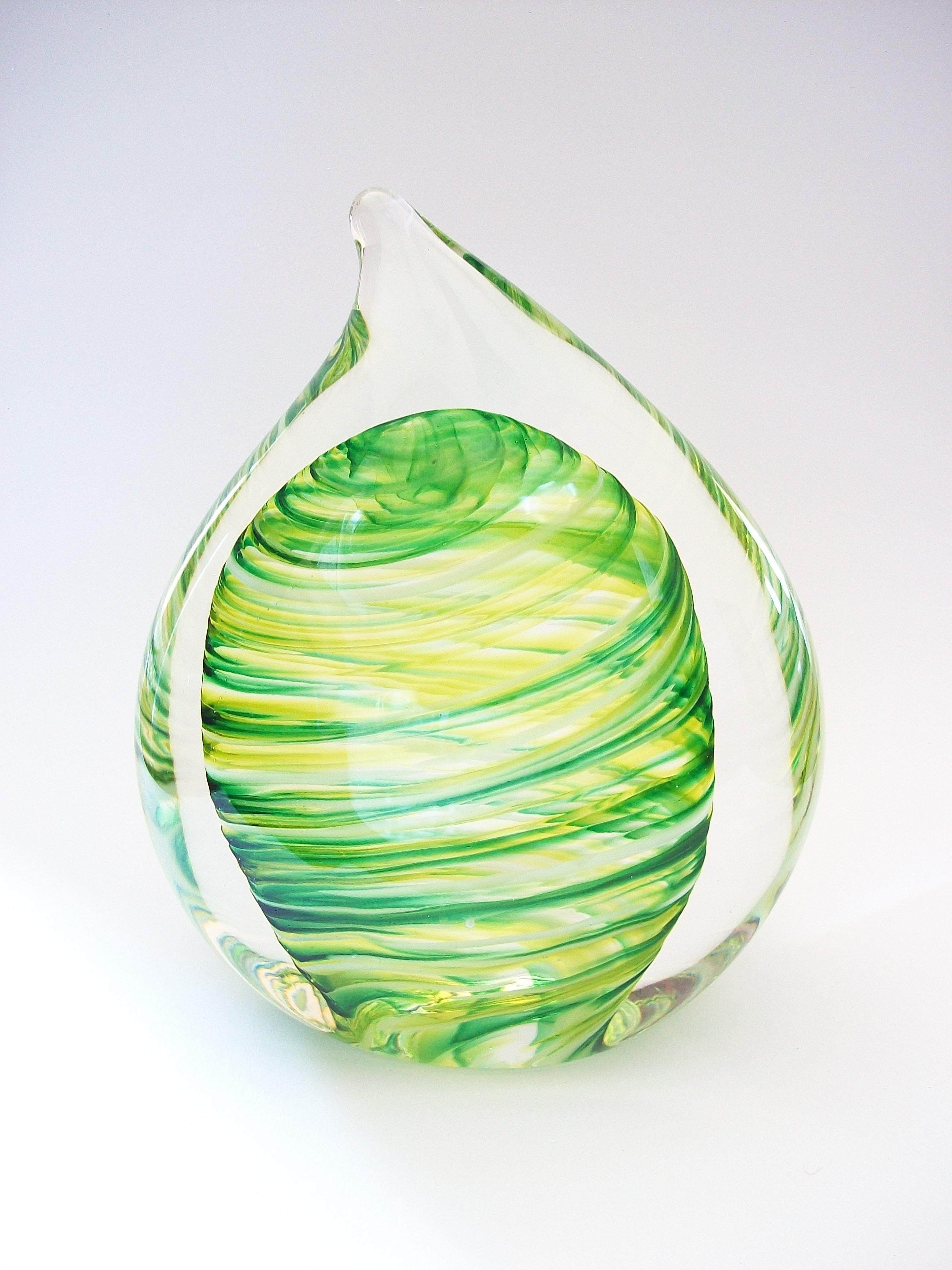 Canadian Contemporary Teardrop Glass Paperweight, Signed, Canada, Circa 2012 For Sale