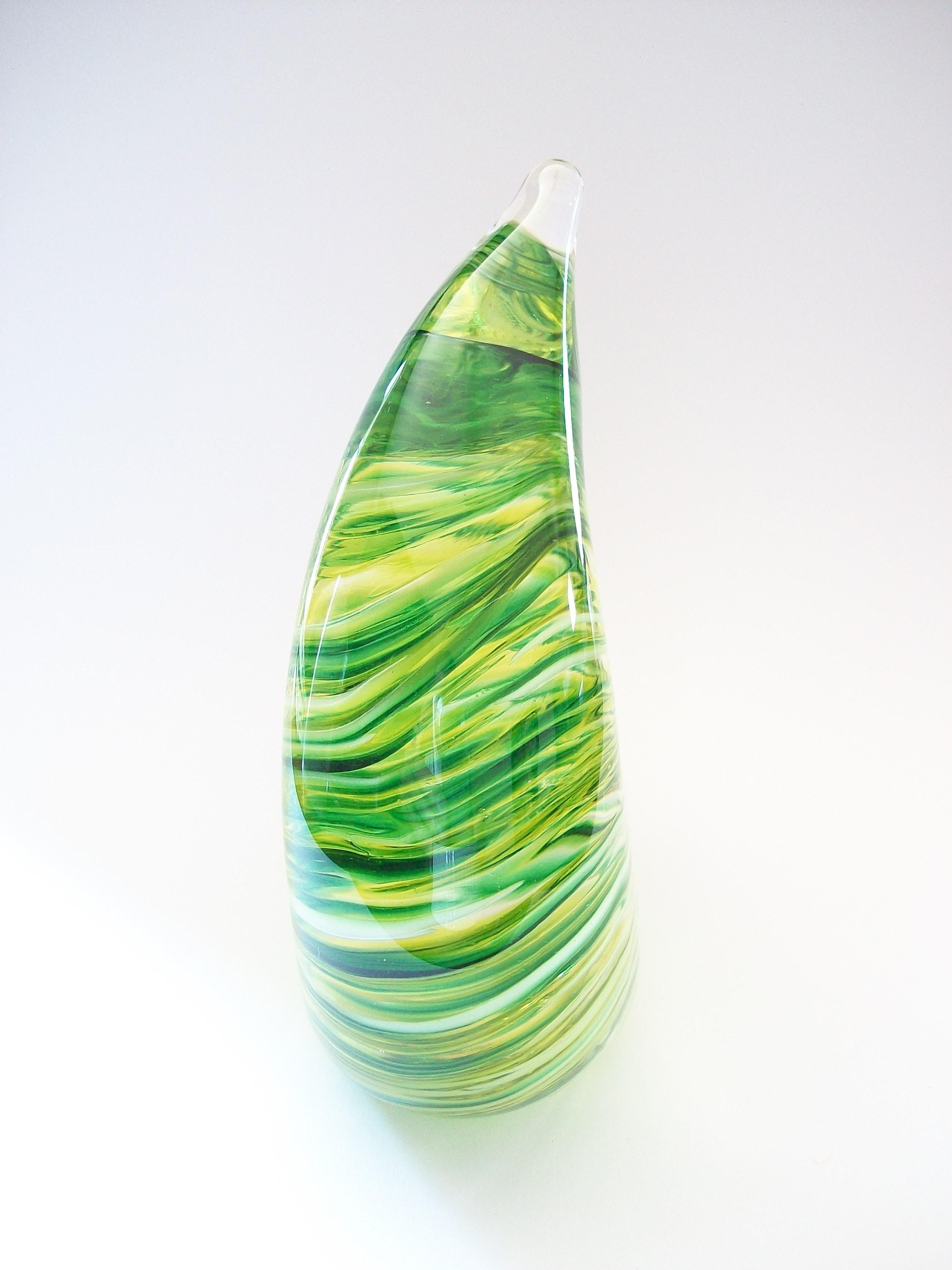 Hand-Crafted Contemporary Teardrop Glass Paperweight, Signed, Canada, Circa 2012 For Sale