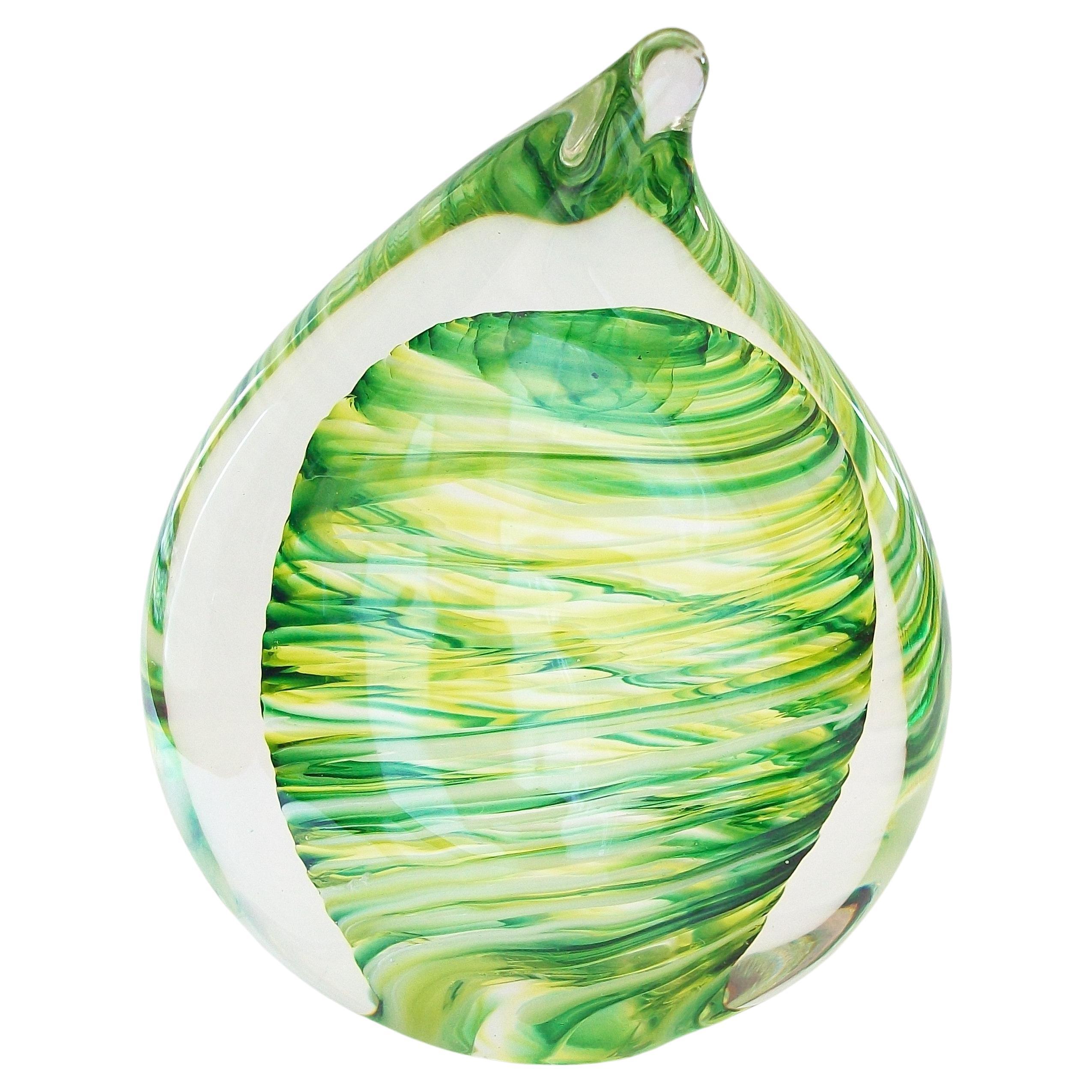 Contemporary Teardrop Glass Paperweight, Signed, Canada, Circa 2012 For Sale