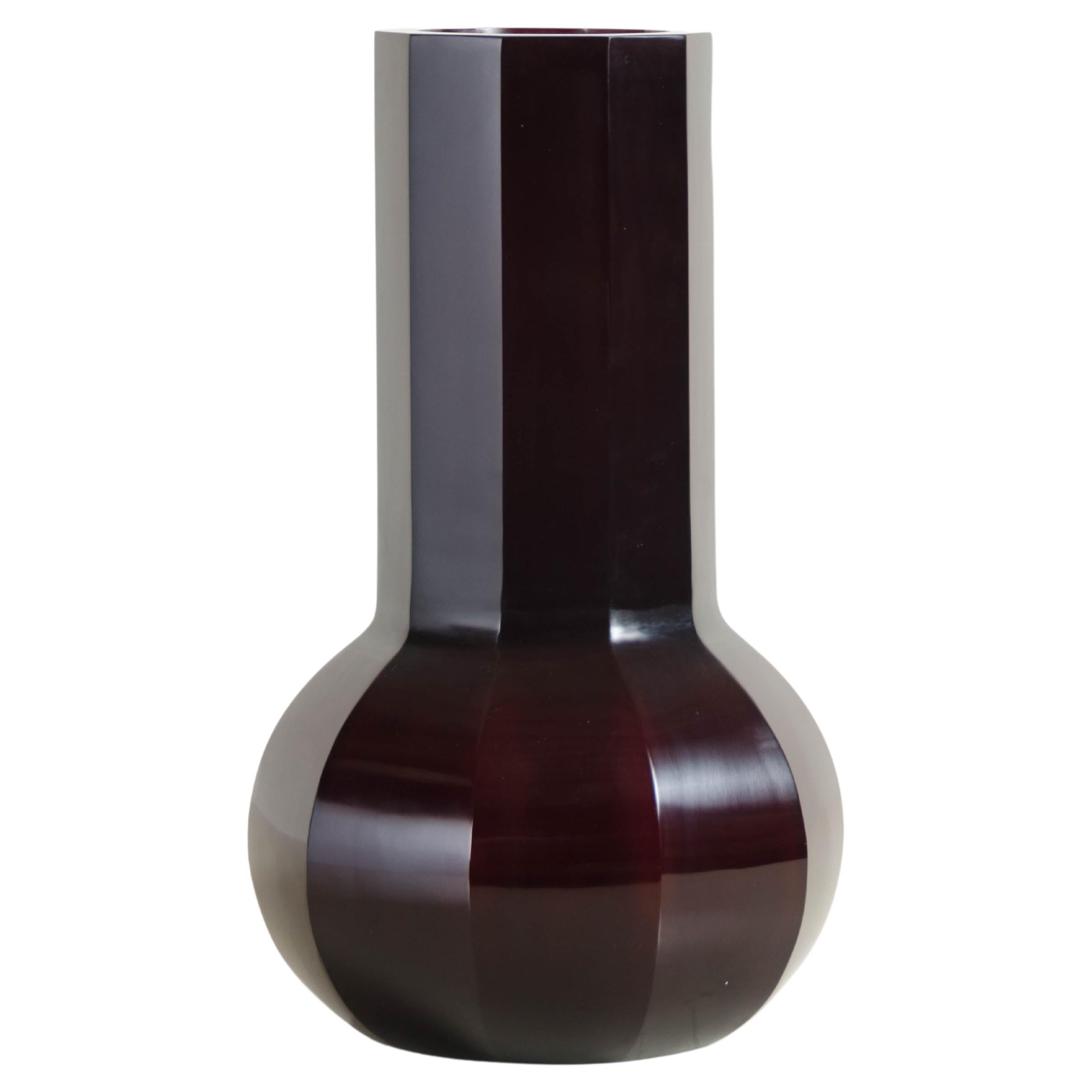 Contemporary Ten Facet Peking Glass Vase in Red Bean by Robert Kuo