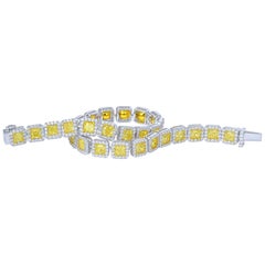 Contemporary Tennis Yellow Diamond Bracelet with White Halo, 7.58 Carat