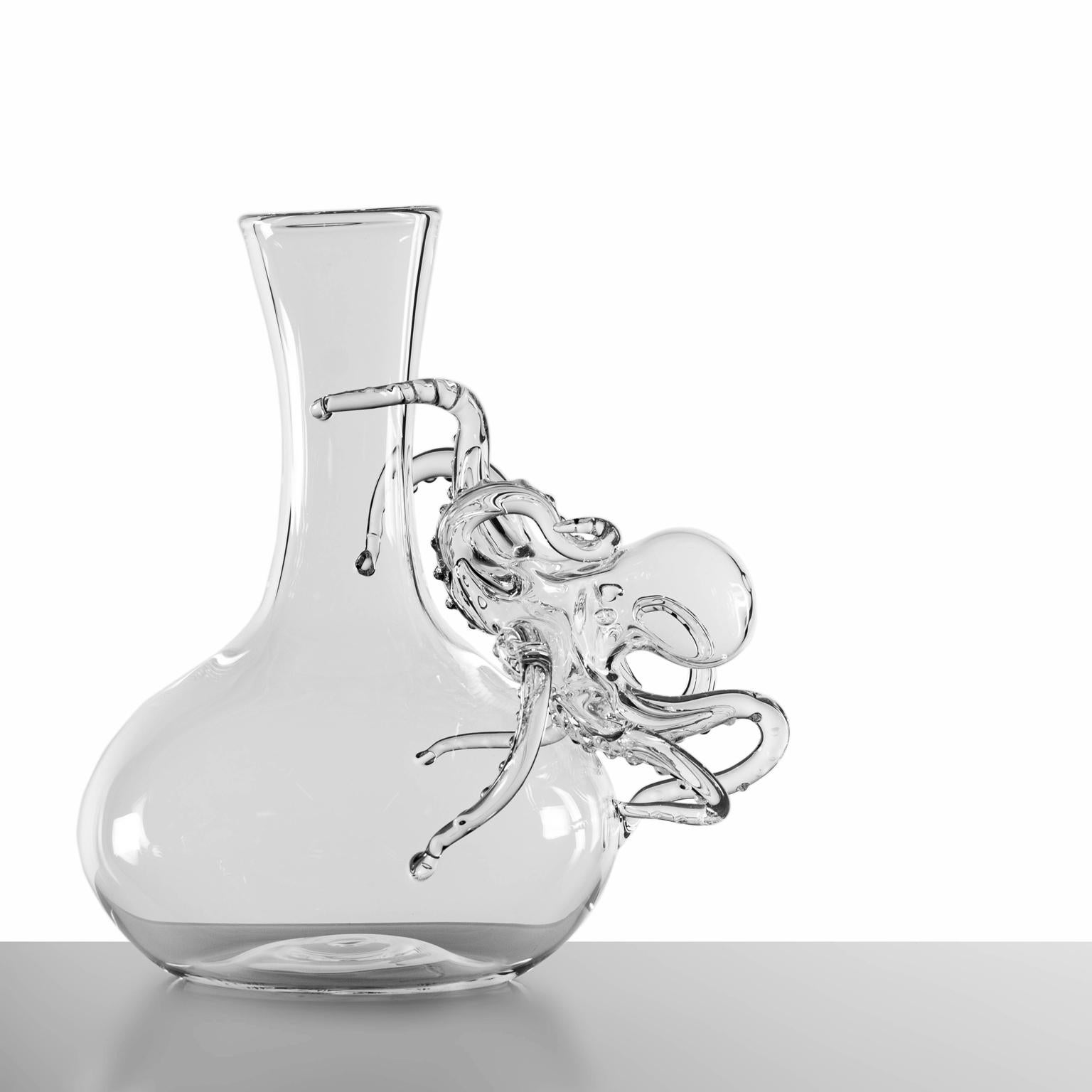 Moderne Pieuvre Tentacule Contemporaine Carafe à vin en verre soufflé Bar Créatures Marines en vente