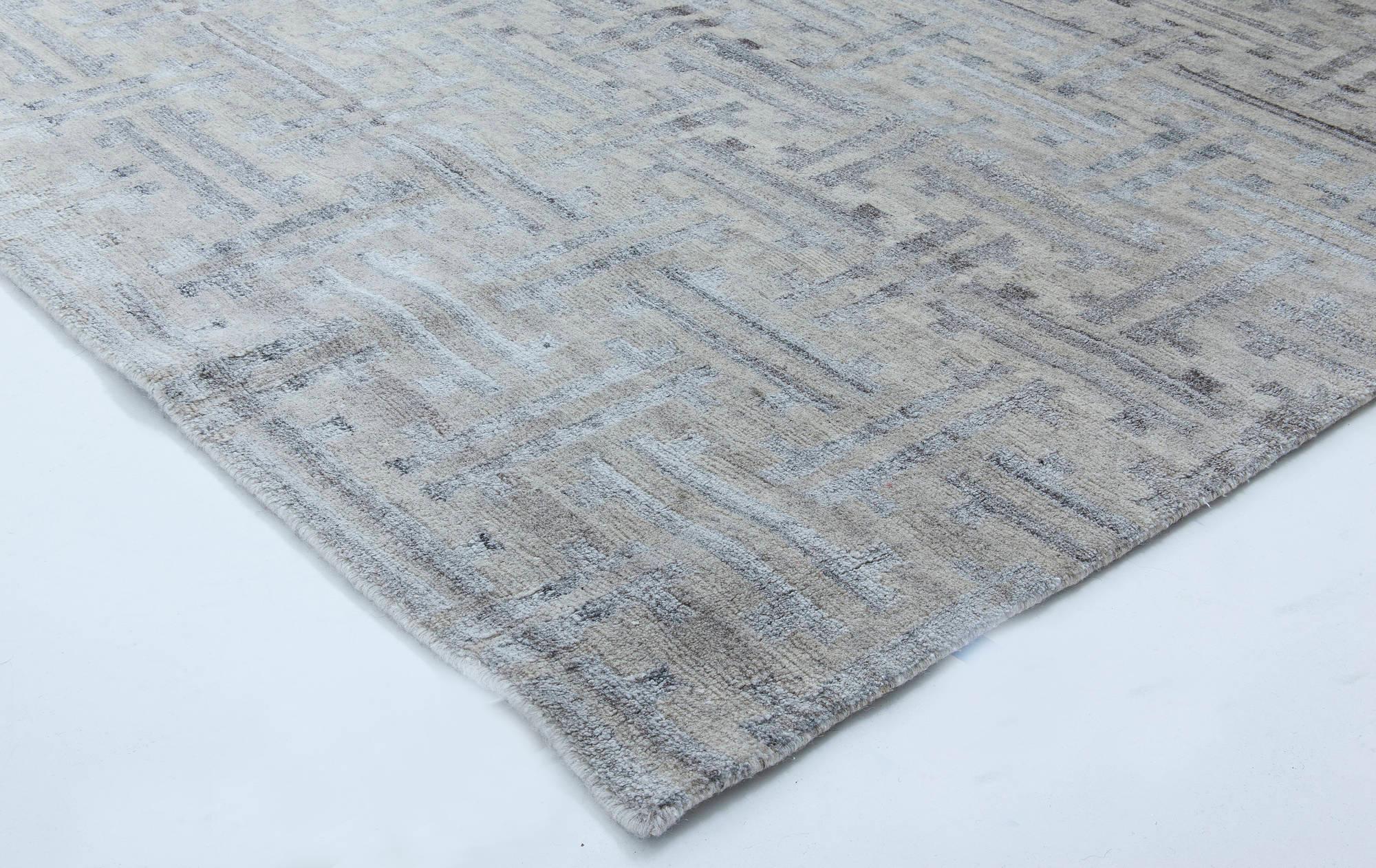 Hand-Knotted Contemporary Terra Blue Hand Knotted in Natural Wool Rug by Doris Leslie Blau For Sale